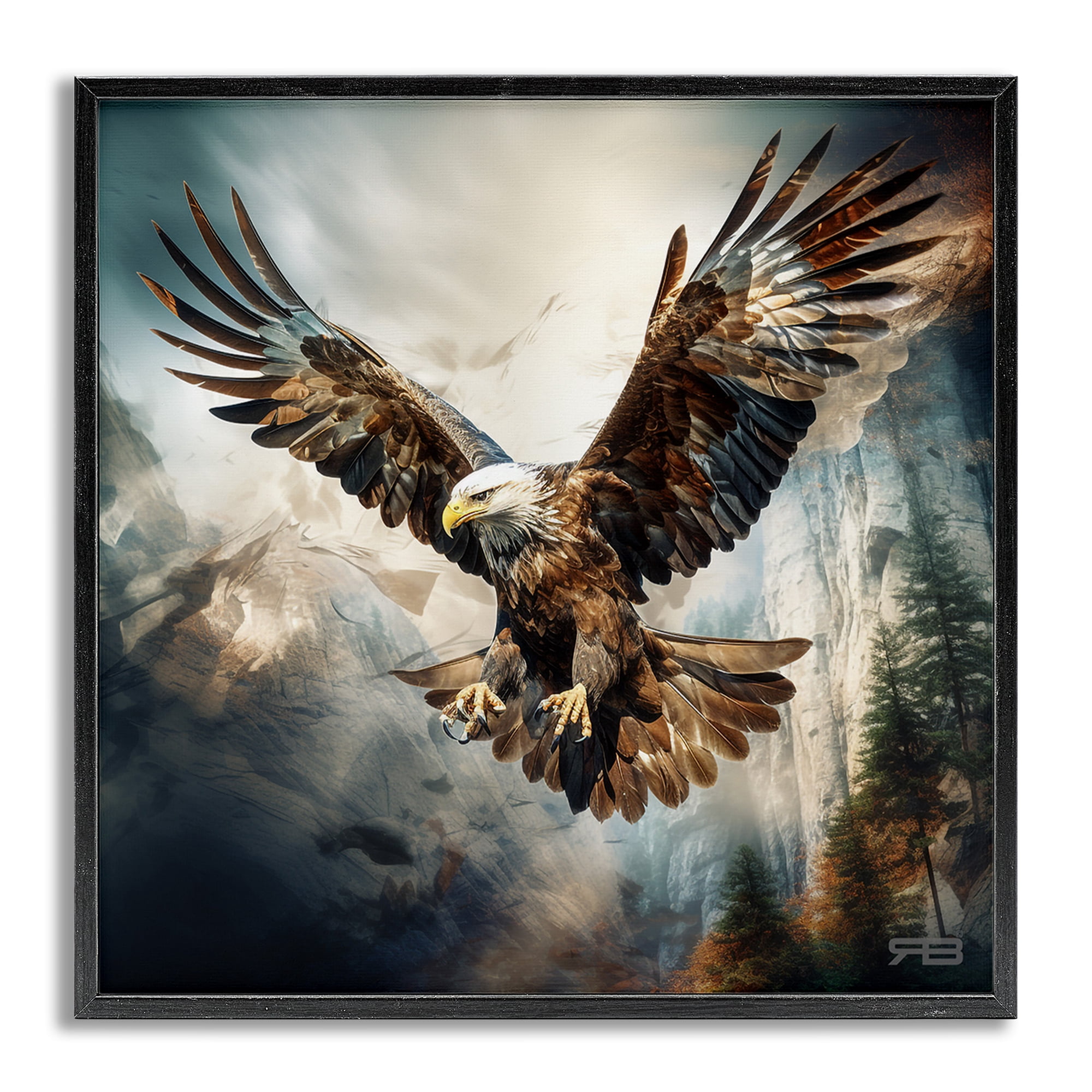 Stupell Industries Intense Eagle Spreading Wings Animals & Insects Painting Gray Framed Art Print Wall Art, 12 x 12