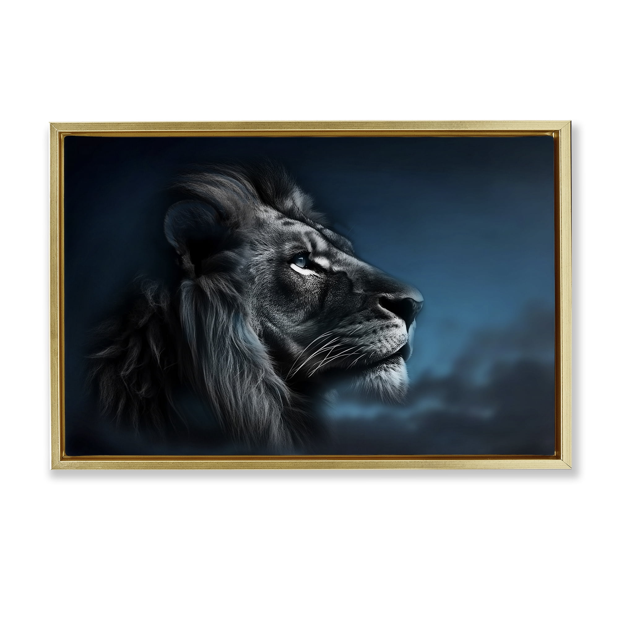 Stupell Industries Intense Gazing Lion Animals & Insects Painting Gold Floater Framed Canvas Art Print Wall Art, 25 x 17
