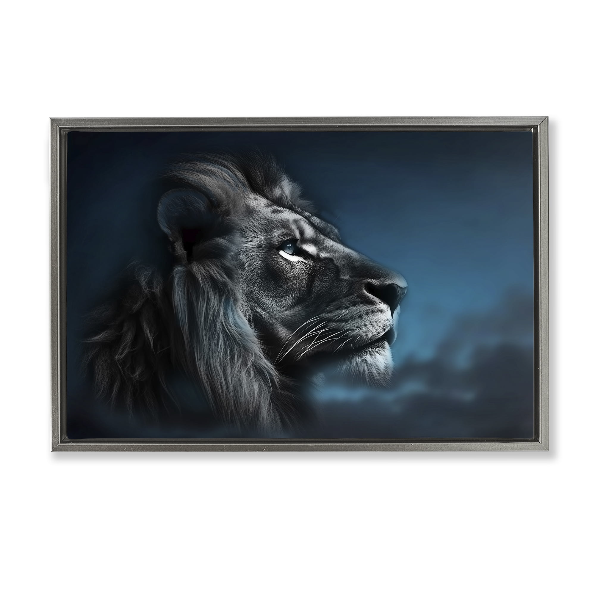 Stupell Industries Intense Gazing Lion Animals & Insects Painting Gray Floater Framed Canvas Art Print Wall Art, 25 x 17