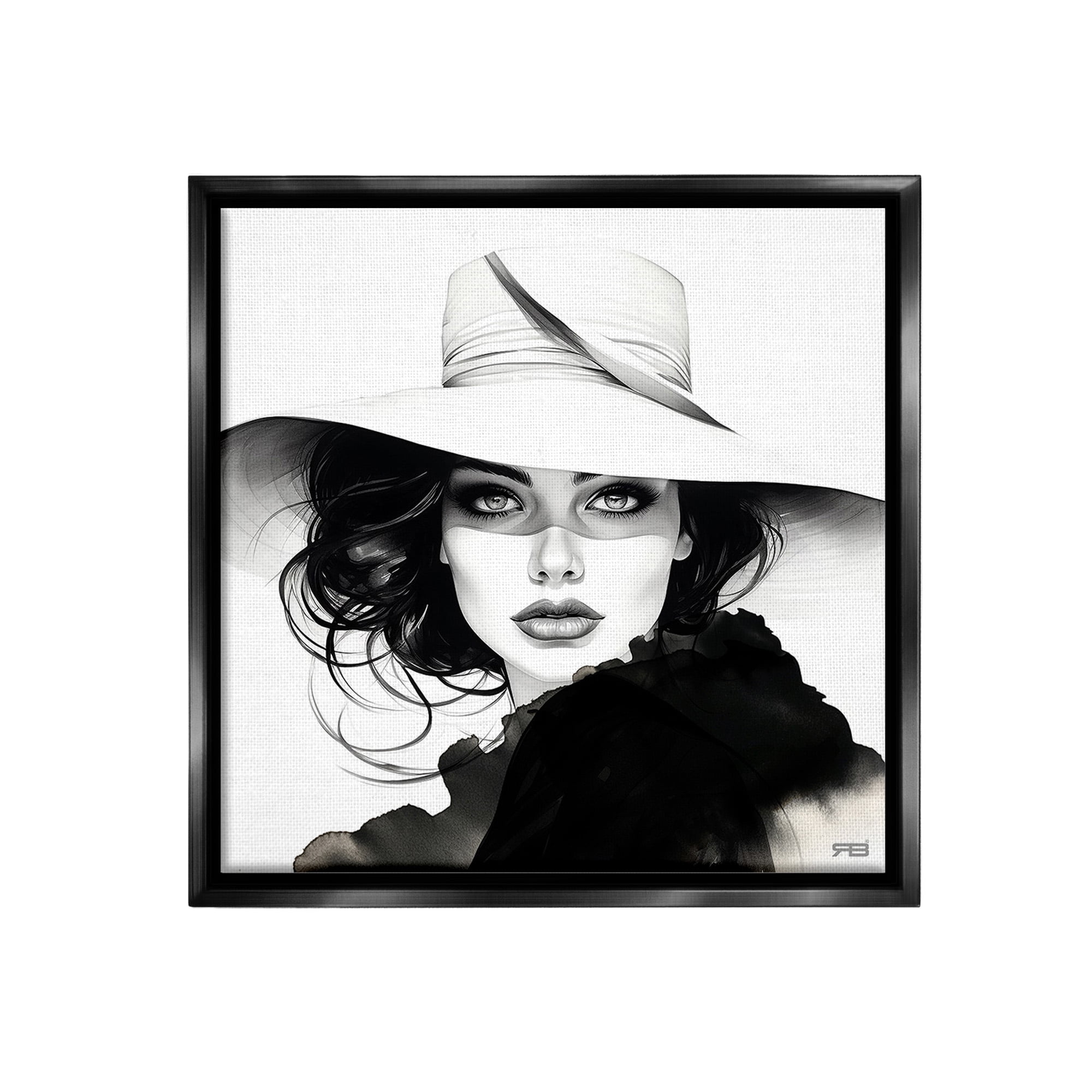 Stupell Industries Intense Glam Gaze Beauty & Fashion Painting Black Floater Framed Canvas Art Print Wall Art, 25 x 25