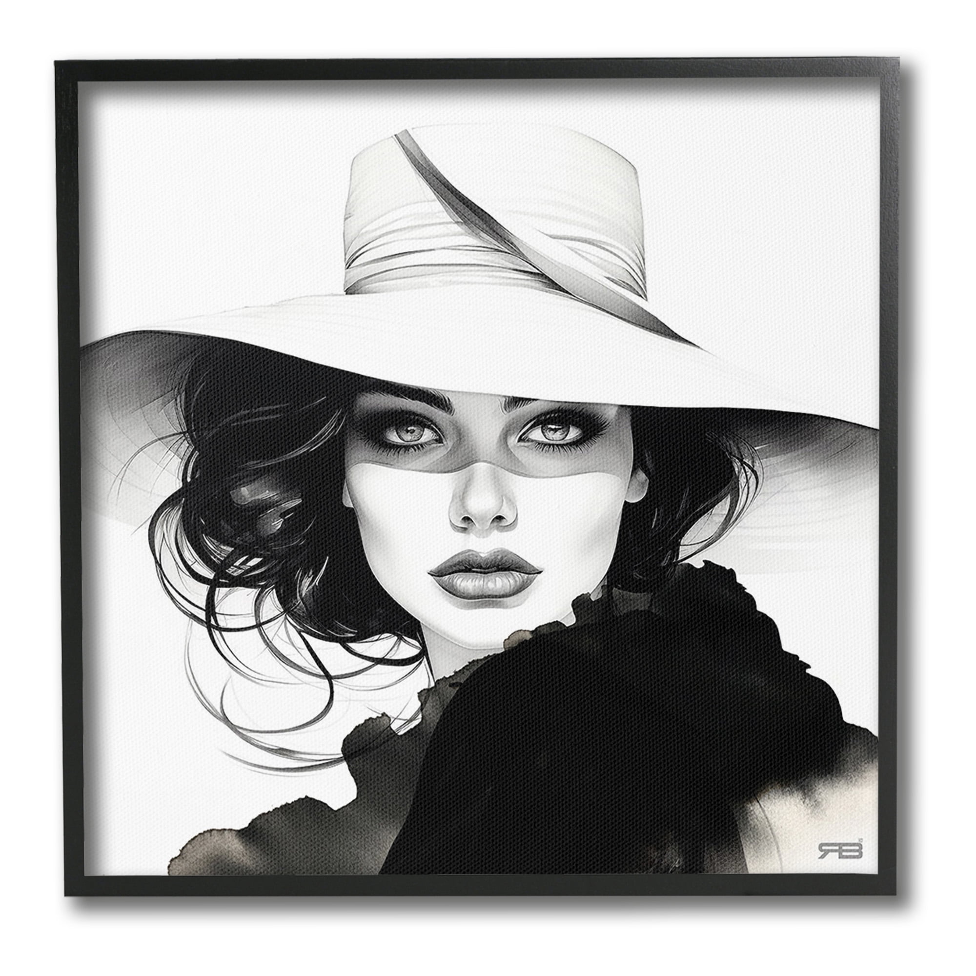 Stupell Industries Intense Glam Gaze Beauty & Fashion Painting Black Framed Art Print Wall Art, 24 x 24