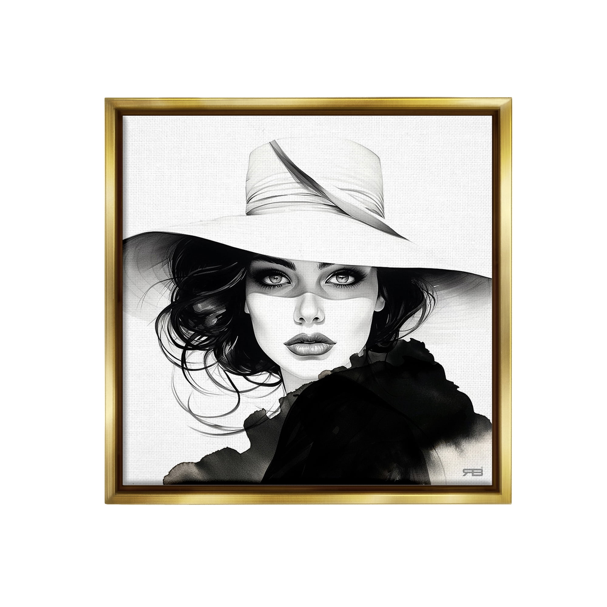 Stupell Industries Intense Glam Gaze Beauty & Fashion Painting Gold Floater Framed Canvas Art Print Wall Art, 25 x 25