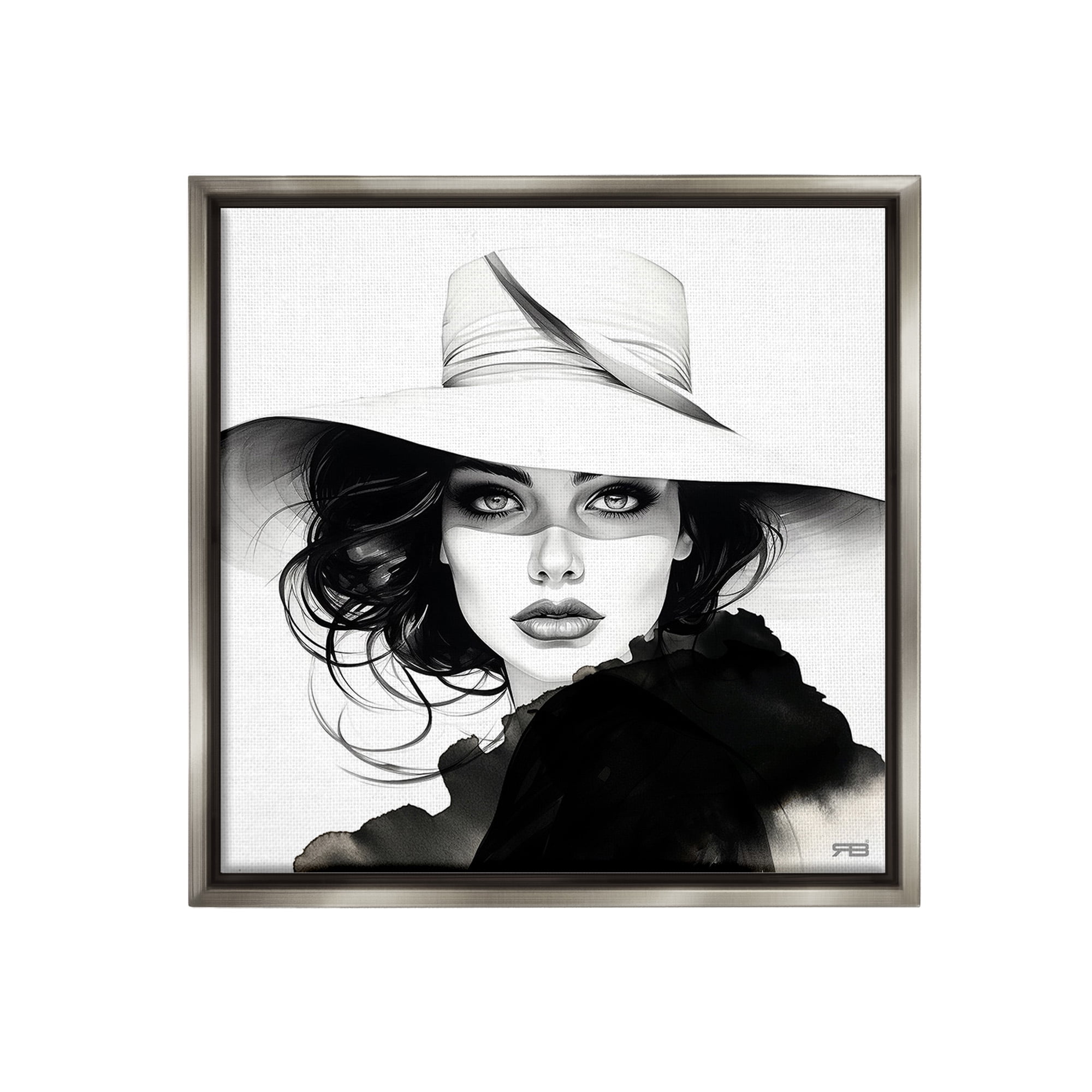 Stupell Industries Intense Glam Gaze Beauty & Fashion Painting Gray Floater Framed Canvas Art Print Wall Art, 18 x 18