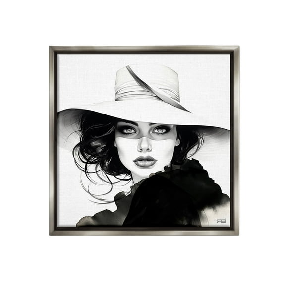 Stupell Industries Intense Glam Gaze Beauty & Fashion Painting Gray Floater Framed Canvas Art Print Wall Art, 25 x 25