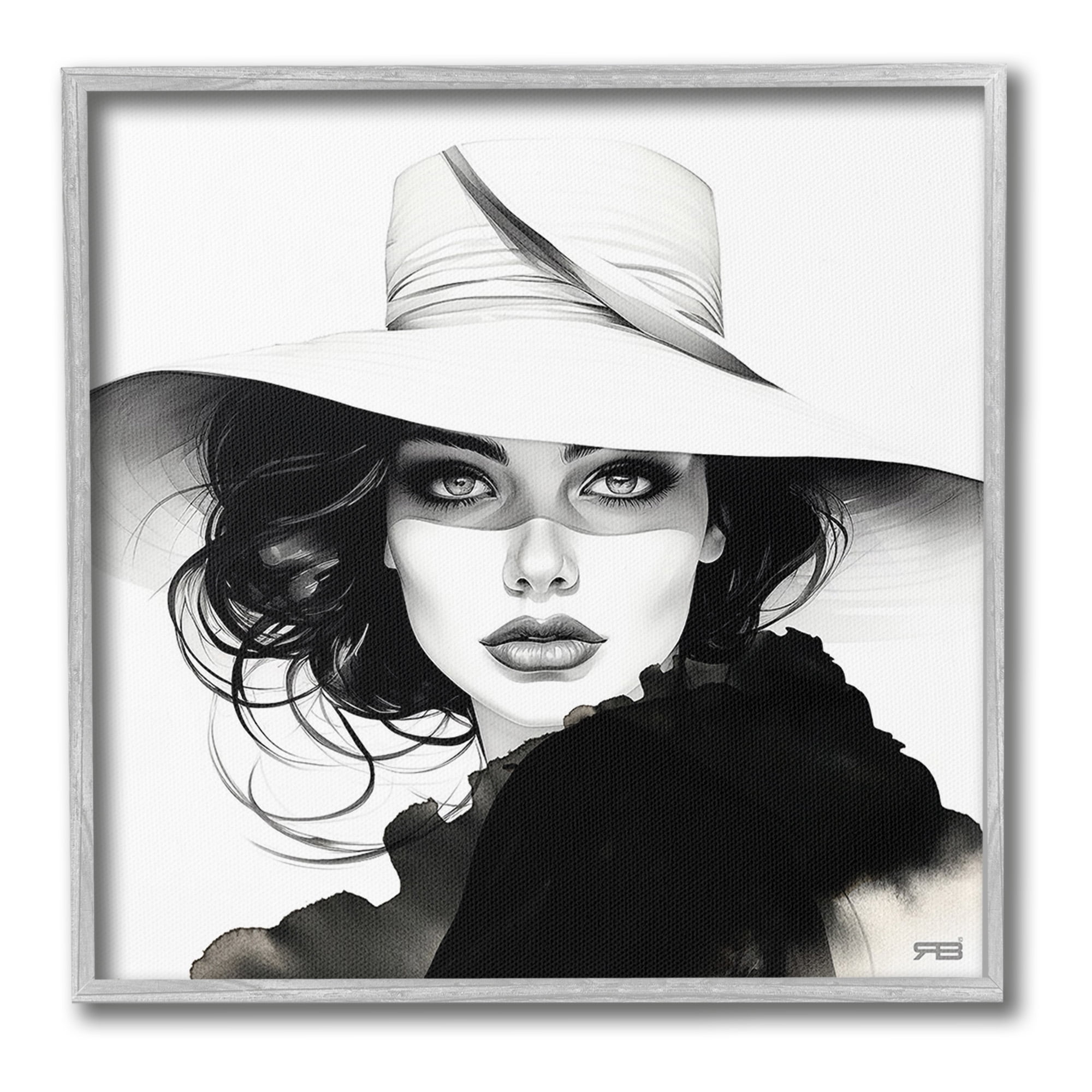 Stupell Industries Intense Glam Gaze Beauty & Fashion Painting Gray Framed Art Print Wall Art, 17 x 17