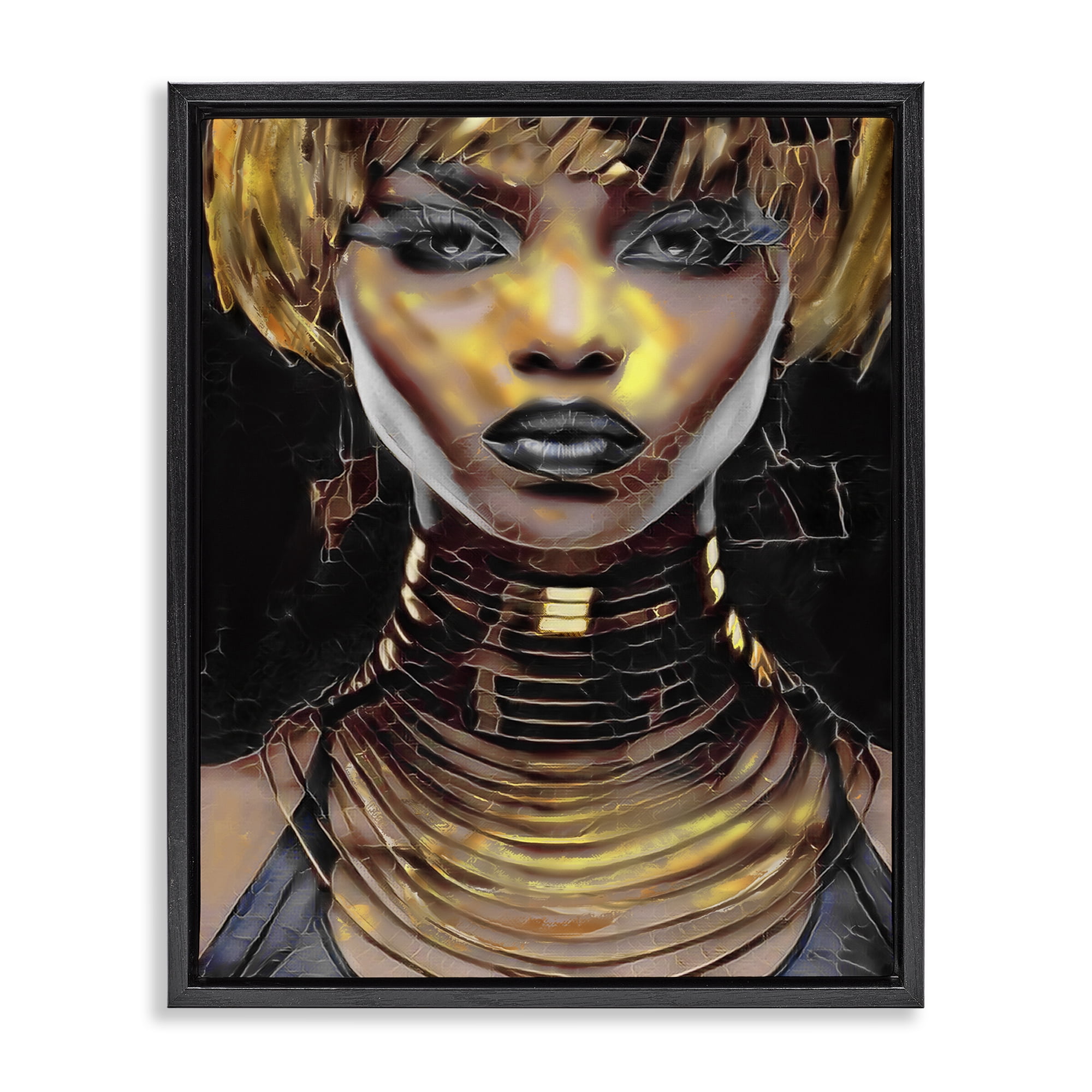 Stupell Industries Intense Glam Woman Portrait People Painting Black Floater Framed Canvas Art Print Wall Art, 25 x 31