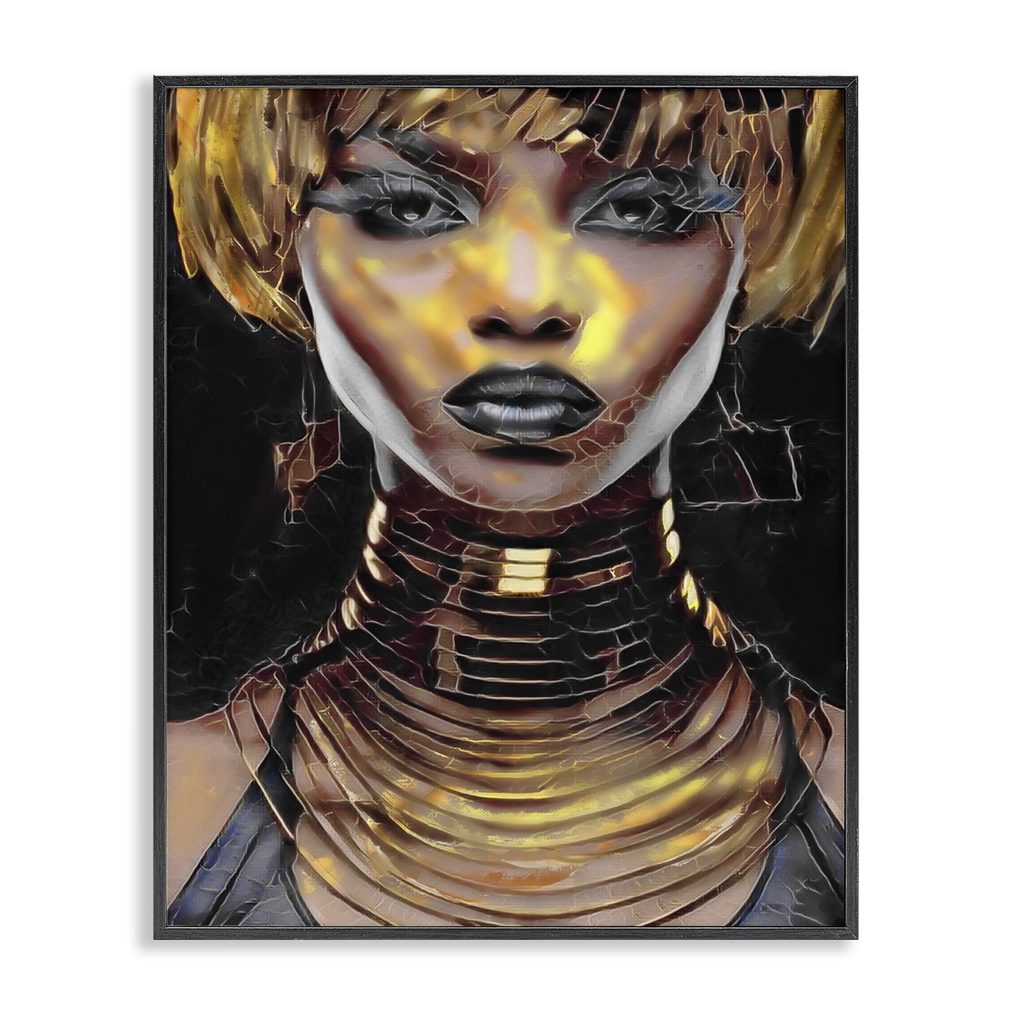 Stupell Industries Intense Glam Woman Portrait People Painting Black Framed Art Print Wall Art, 24 x 30
