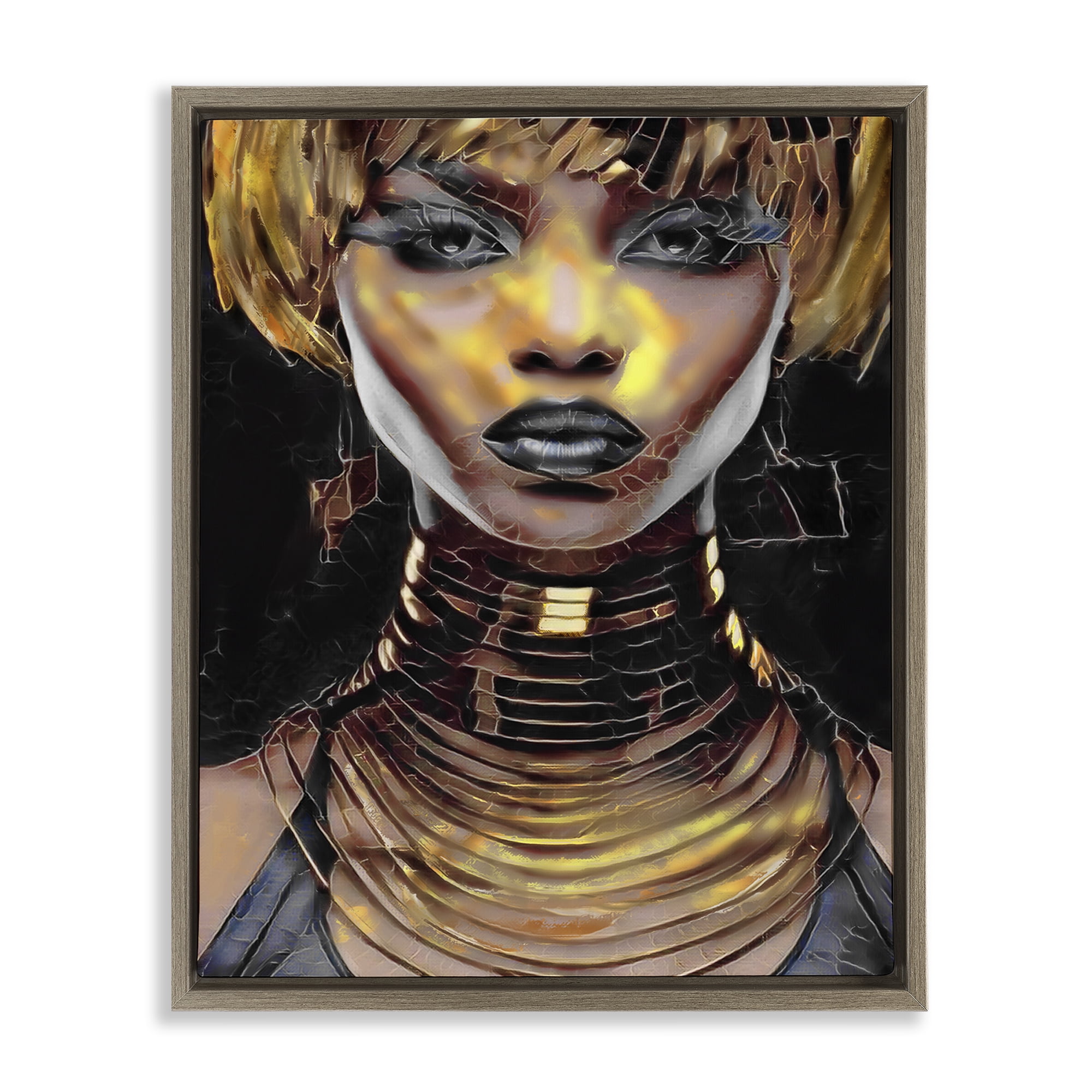 Stupell Industries Intense Glam Woman Portrait People Painting Brown Floater Framed Canvas Art Print Wall Art, 25 x 31