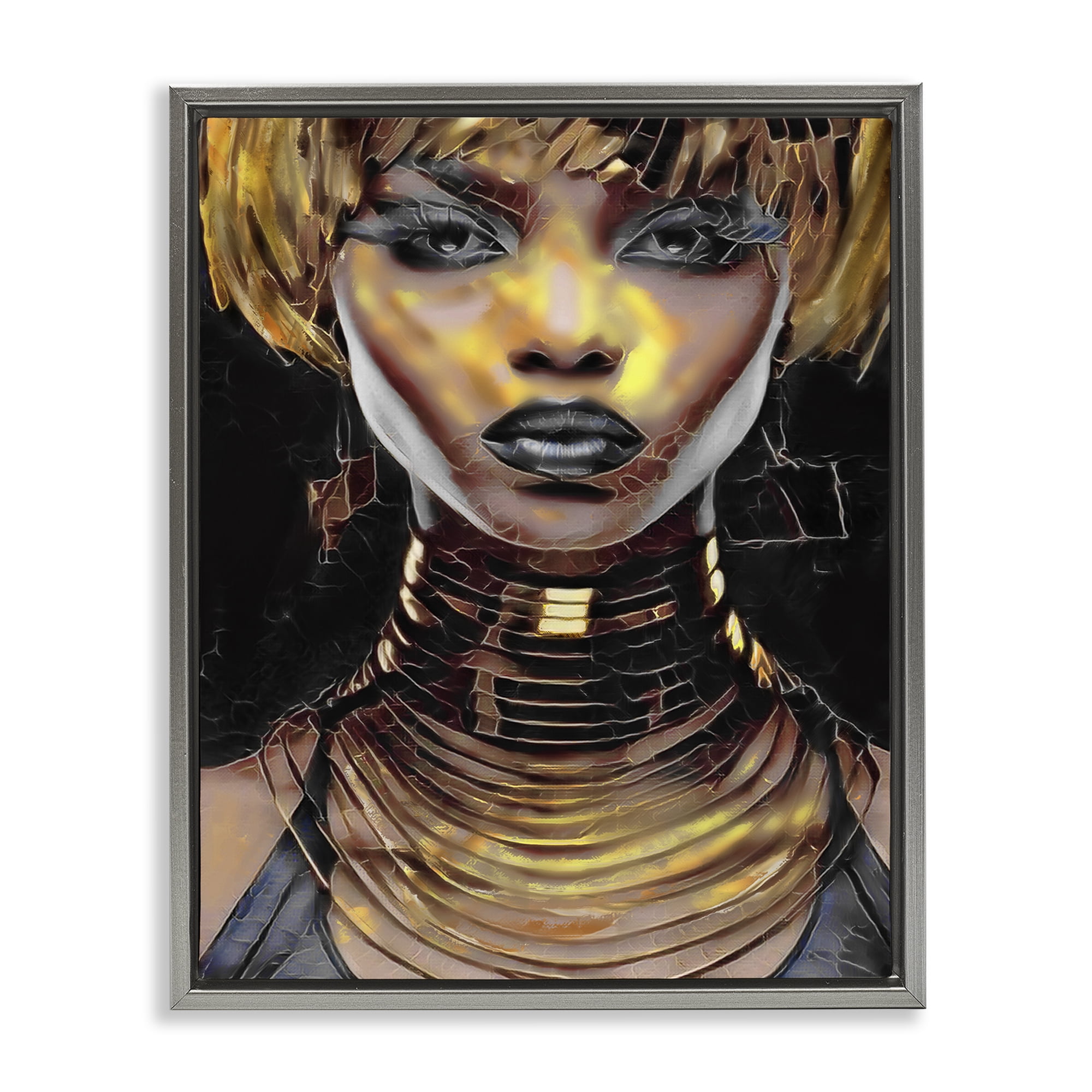 Stupell Industries Intense Glam Woman Portrait People Painting Gray Floater Framed Canvas Art Print Wall Art, 25 x 31
