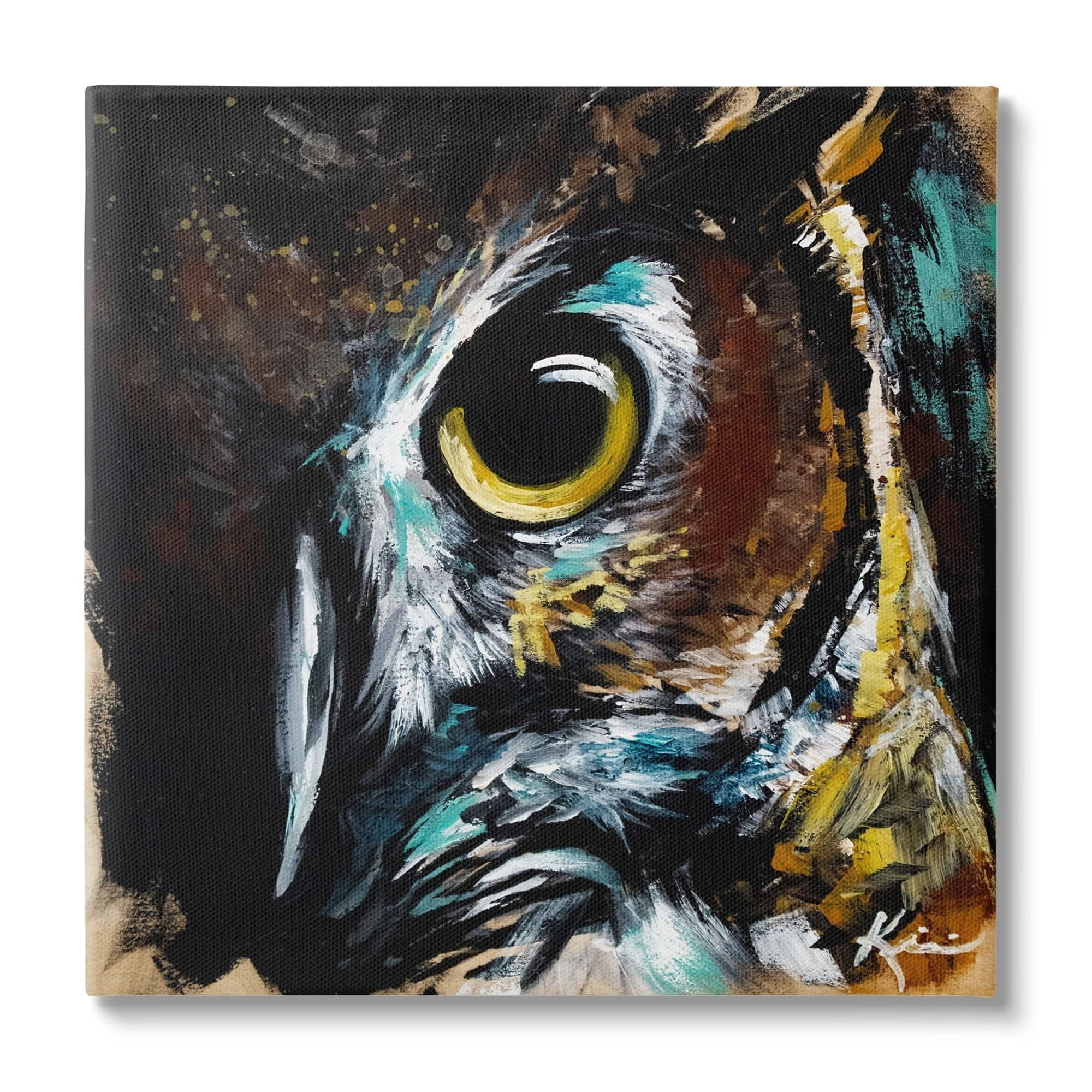 Stupell Industries Intense Owl Eye Portrait Wildlife Animals & Insects Painting Gallery Wrapped Canvas Print Wall Art