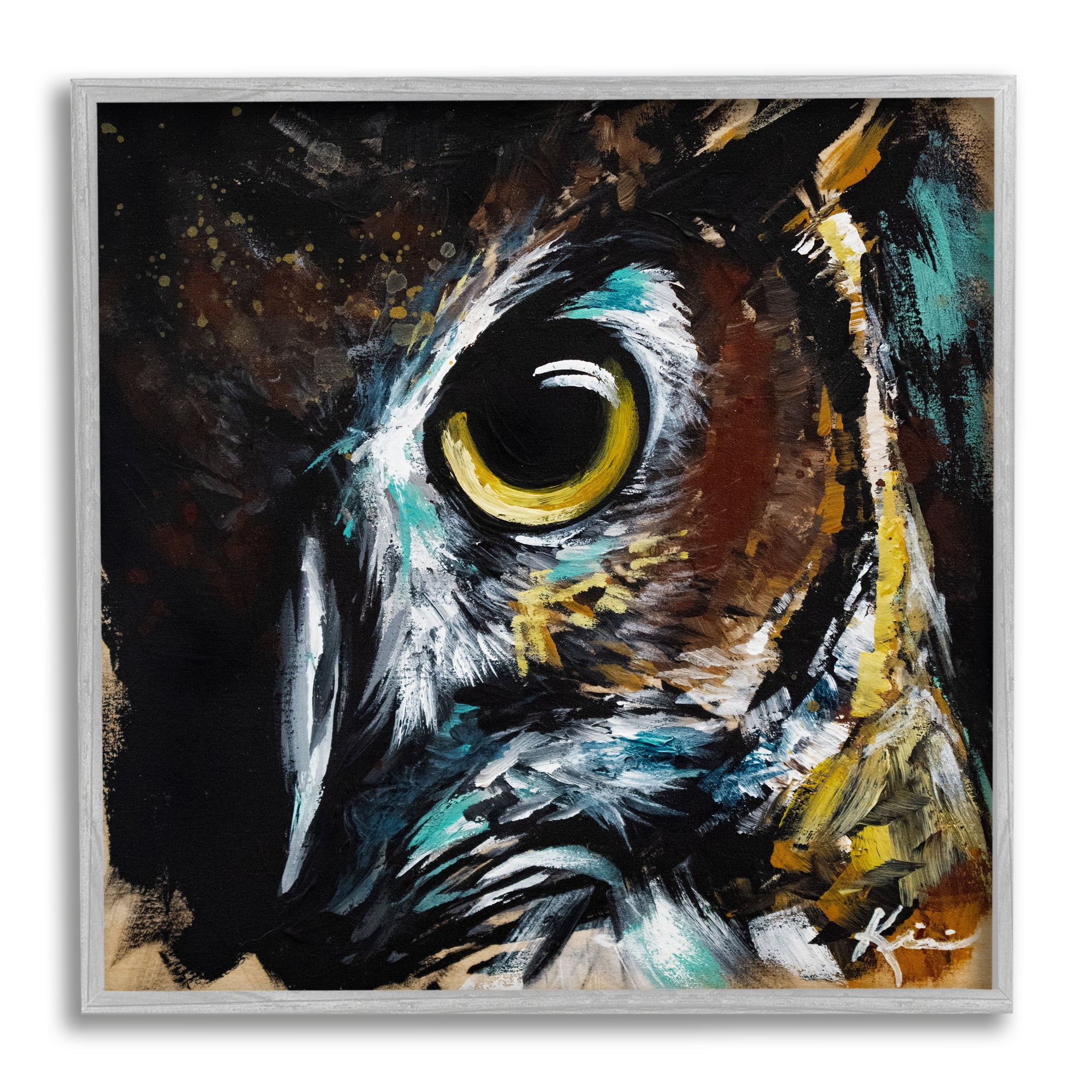 Stupell Industries Intense Owl Eye Portrait Wildlife Animals & Insects Painting Gray Framed Art Print Wall Art