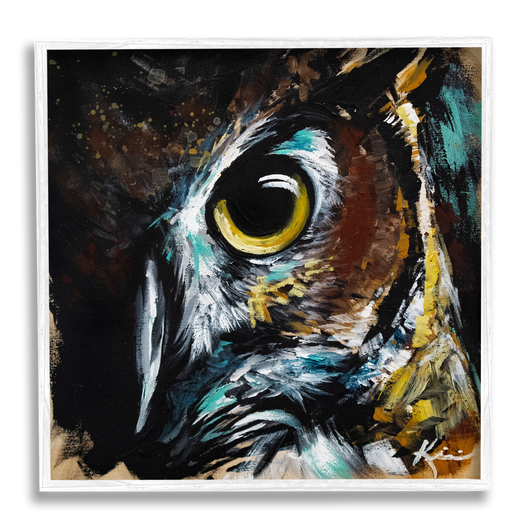 Stupell Industries Intense Owl Eye Portrait Wildlife Animals & Insects Painting White Framed Art Print Wall Art
