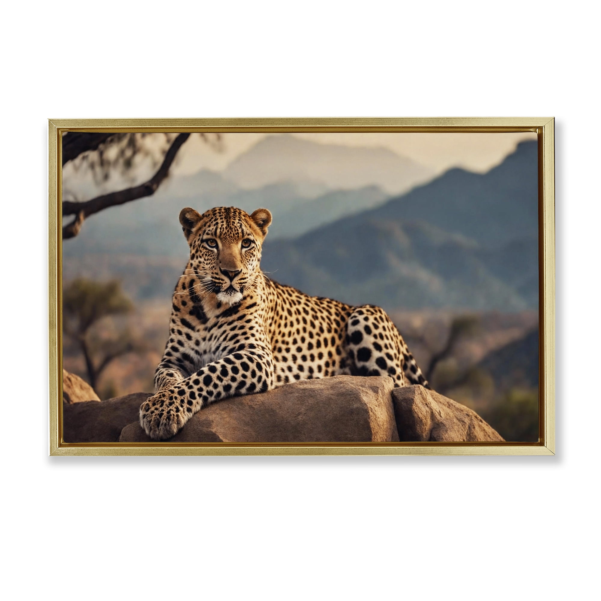 Stupell Industries Intense Watching Cheetah Animals Photography Gold Floater Framed Canvas Art Print Wall Art, 31 x 21