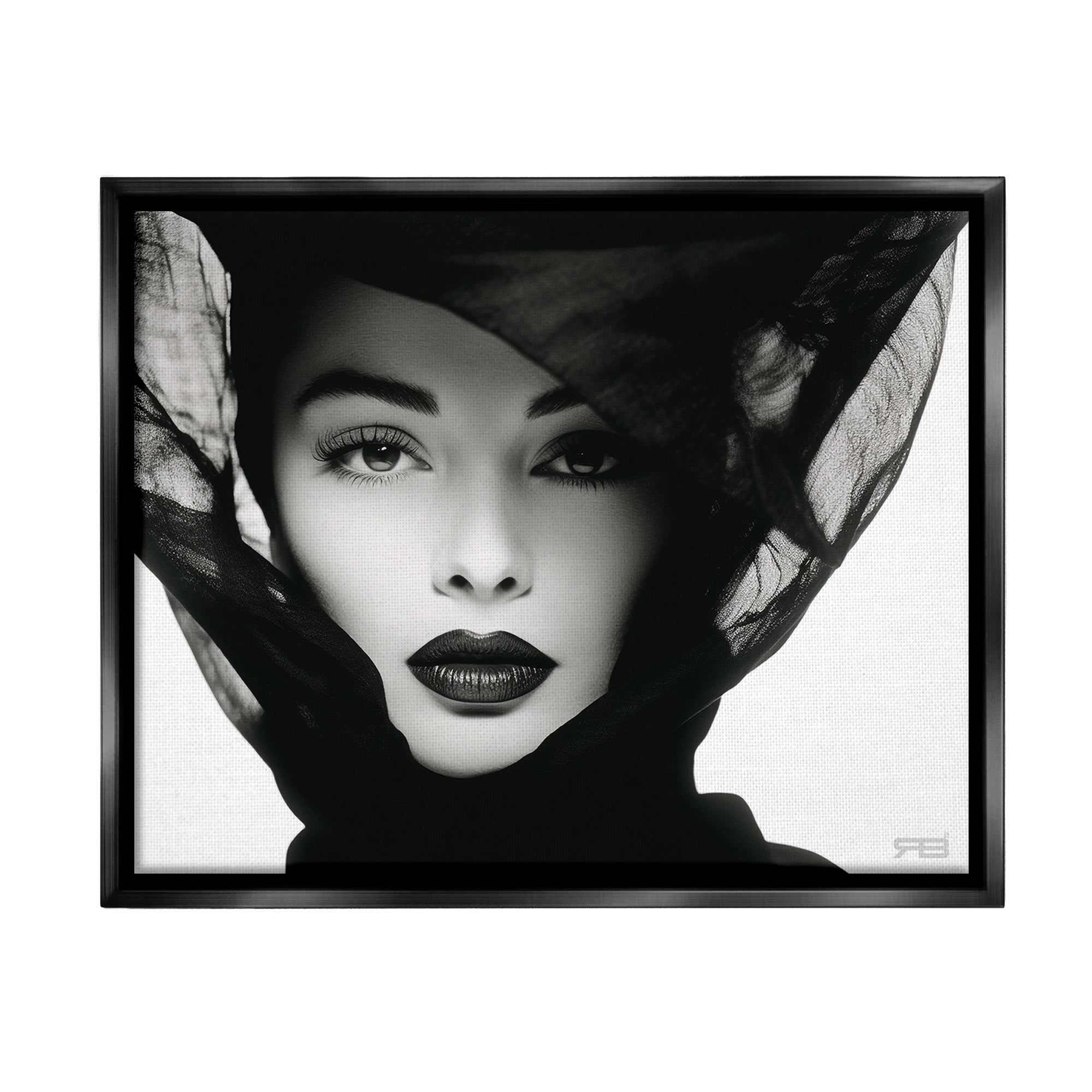 Stupell Industries Intense Woman Gaze Beauty & Fashion Painting Black Floater Framed Canvas Art Print Wall Art, 31 x 25