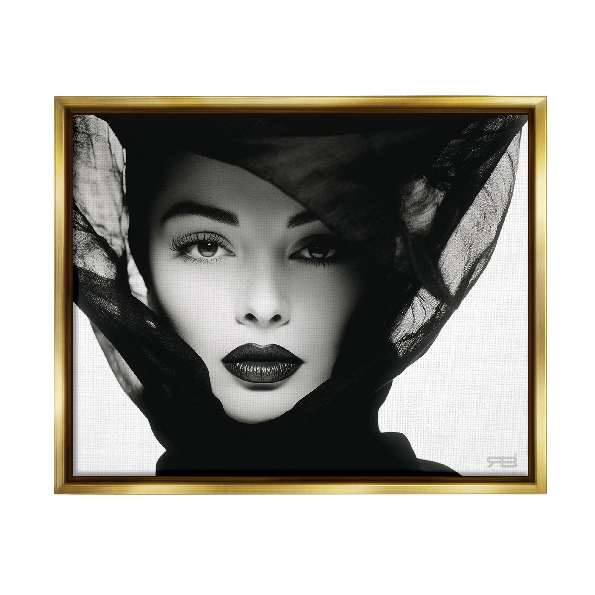 Stupell Industries Intense Woman Gaze Beauty & Fashion Painting Gold Floater Framed Canvas Art Print Wall Art, 21 x 17