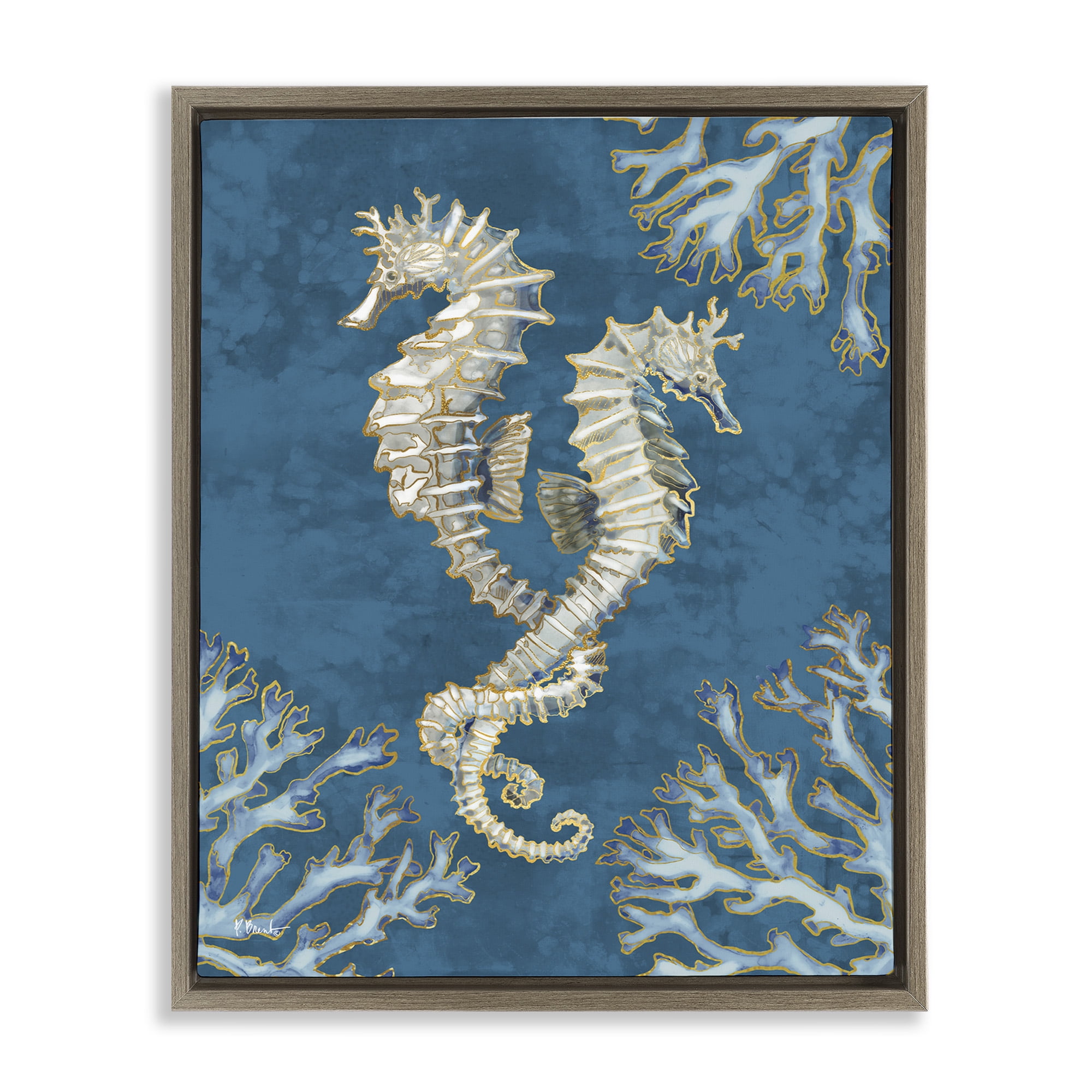 Stupell Industries Intertwined Seahorses Playa Sealife Animals & Insects Painting Brown Floater Framed Canvas Art Print Wall Art, 25 x 31