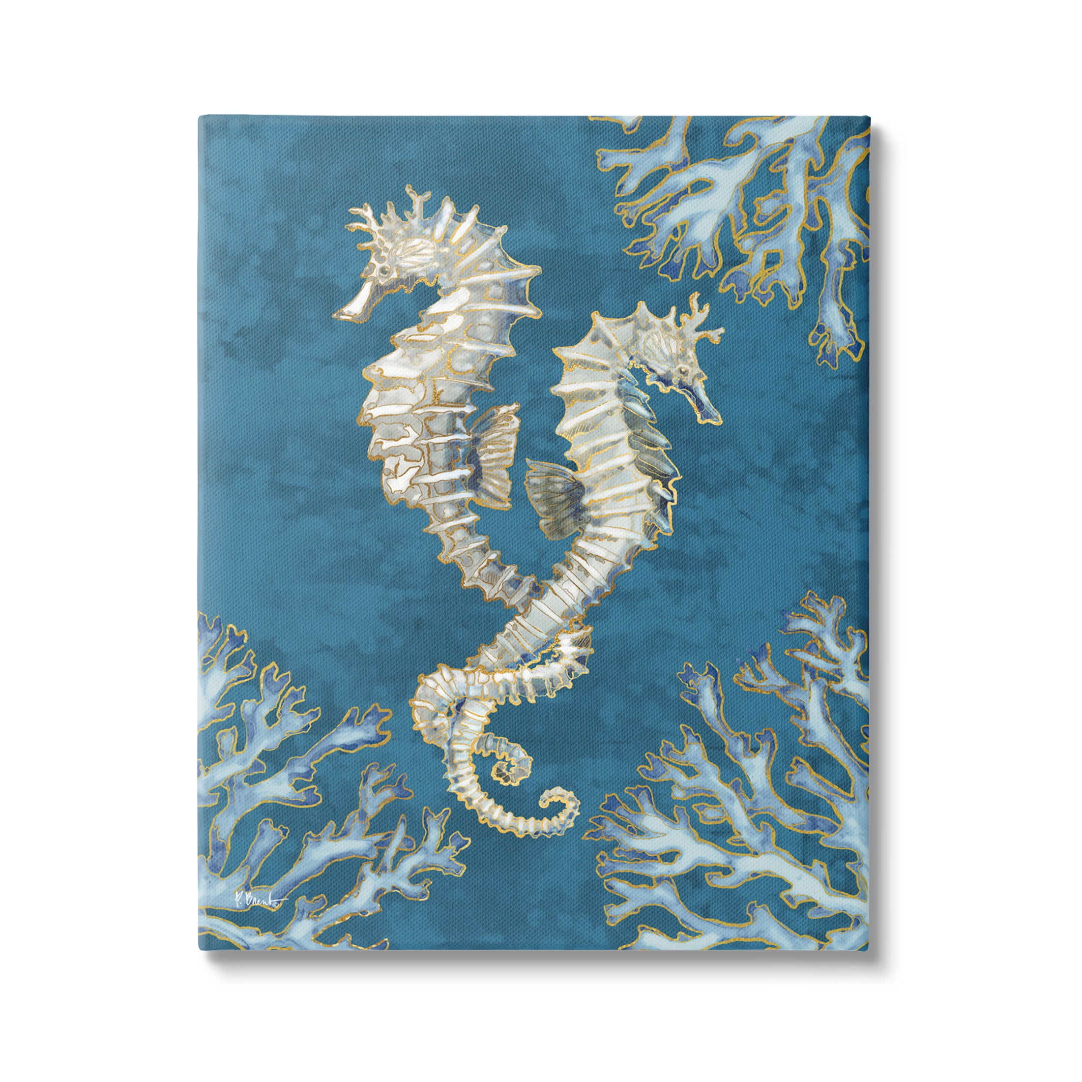 Intertwined Seahorses Blue and White Canvas Wall Art