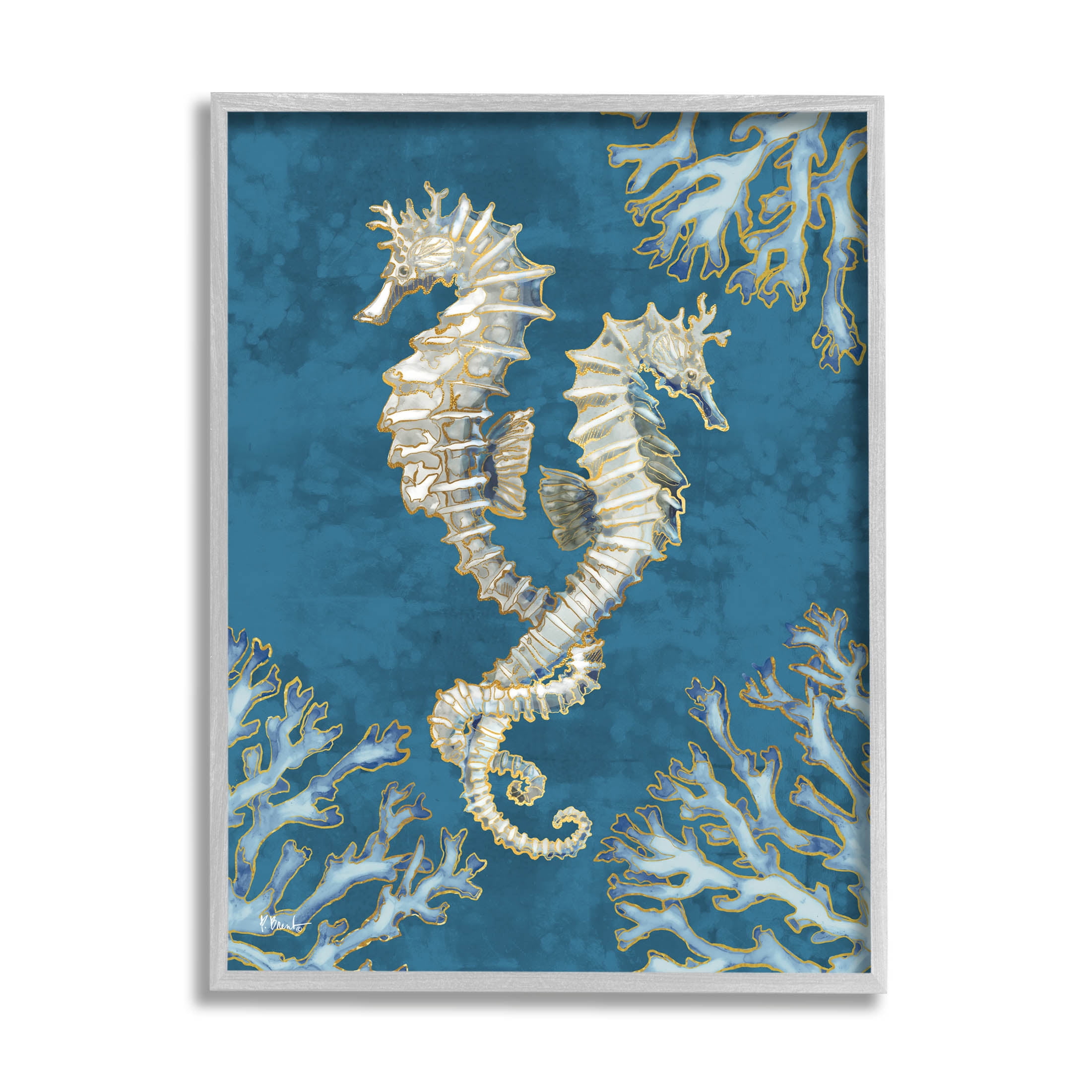 Stupell Industries Intertwined Seahorses Playa Sealife Graphic Art Gray Framed Art Print Wall Art, Design by Paul Brent