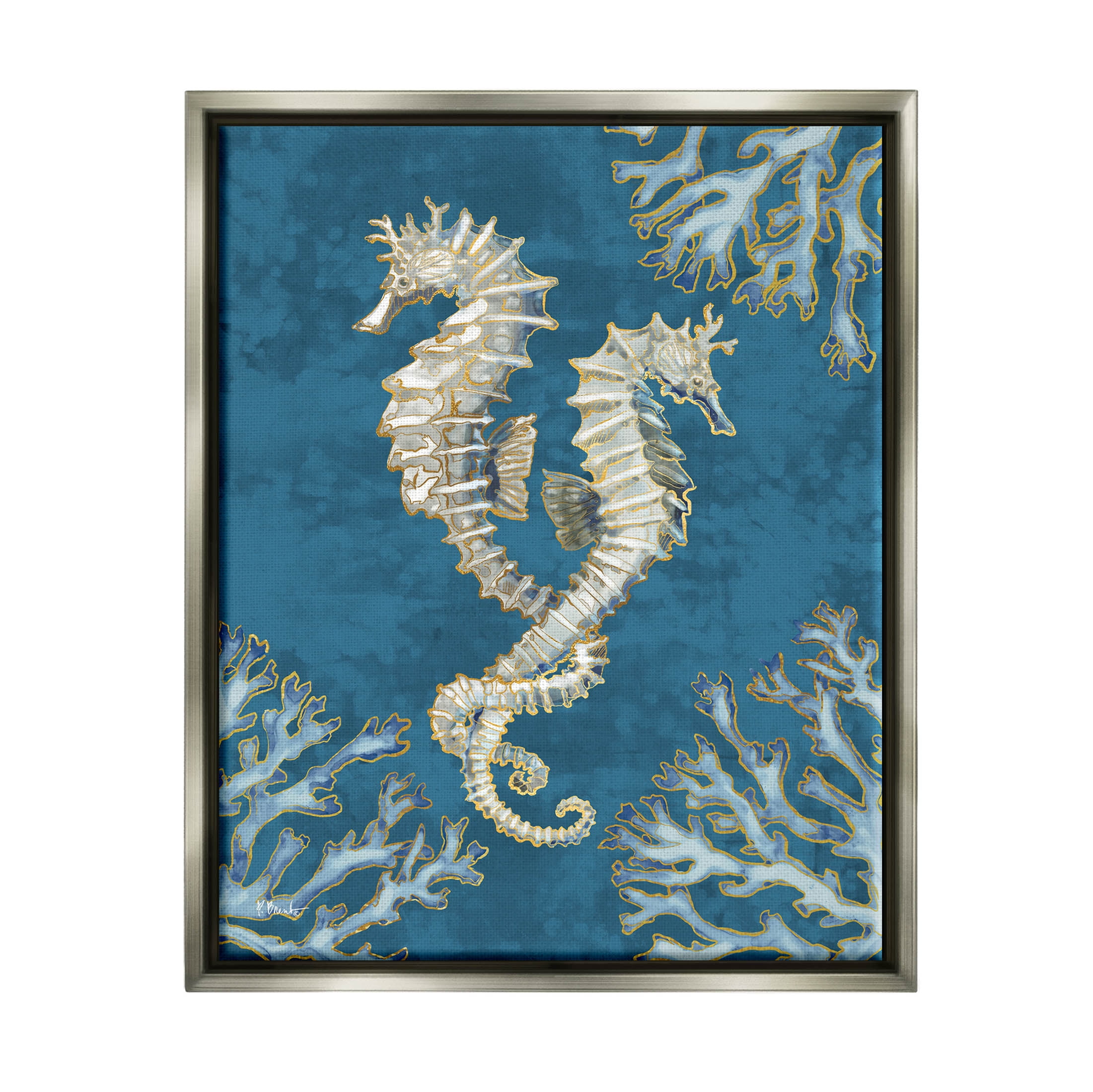 Stupell Industries Intertwined Seahorses Playa Sealife Graphic Art Luster Gray Floating Framed Canvas Print Wall Art, Design by Paul Brent