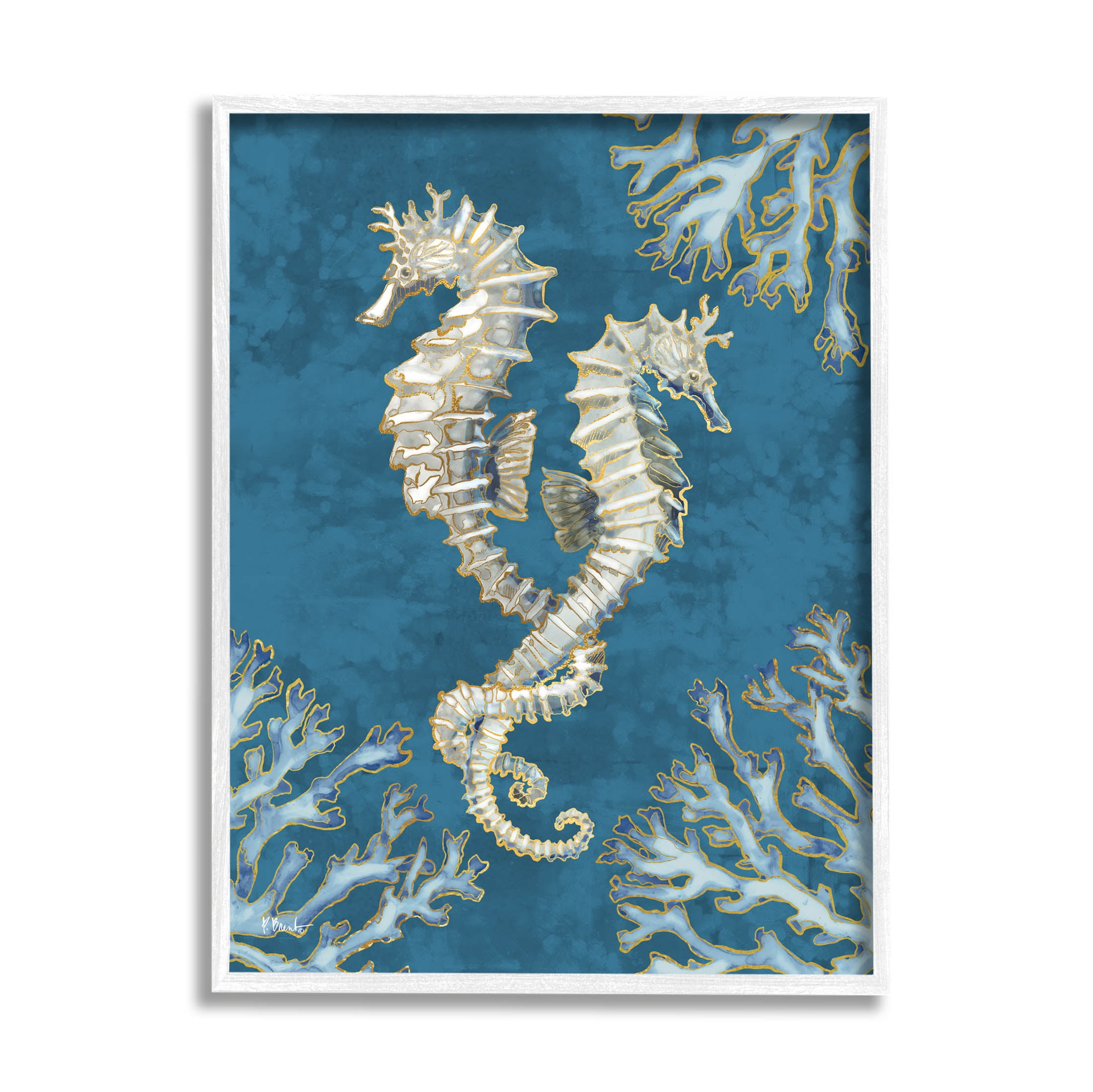 Stupell Industries Intertwined Seahorses Playa Sealife Graphic Art White Framed Art Print Wall Art, Design by Paul Brent