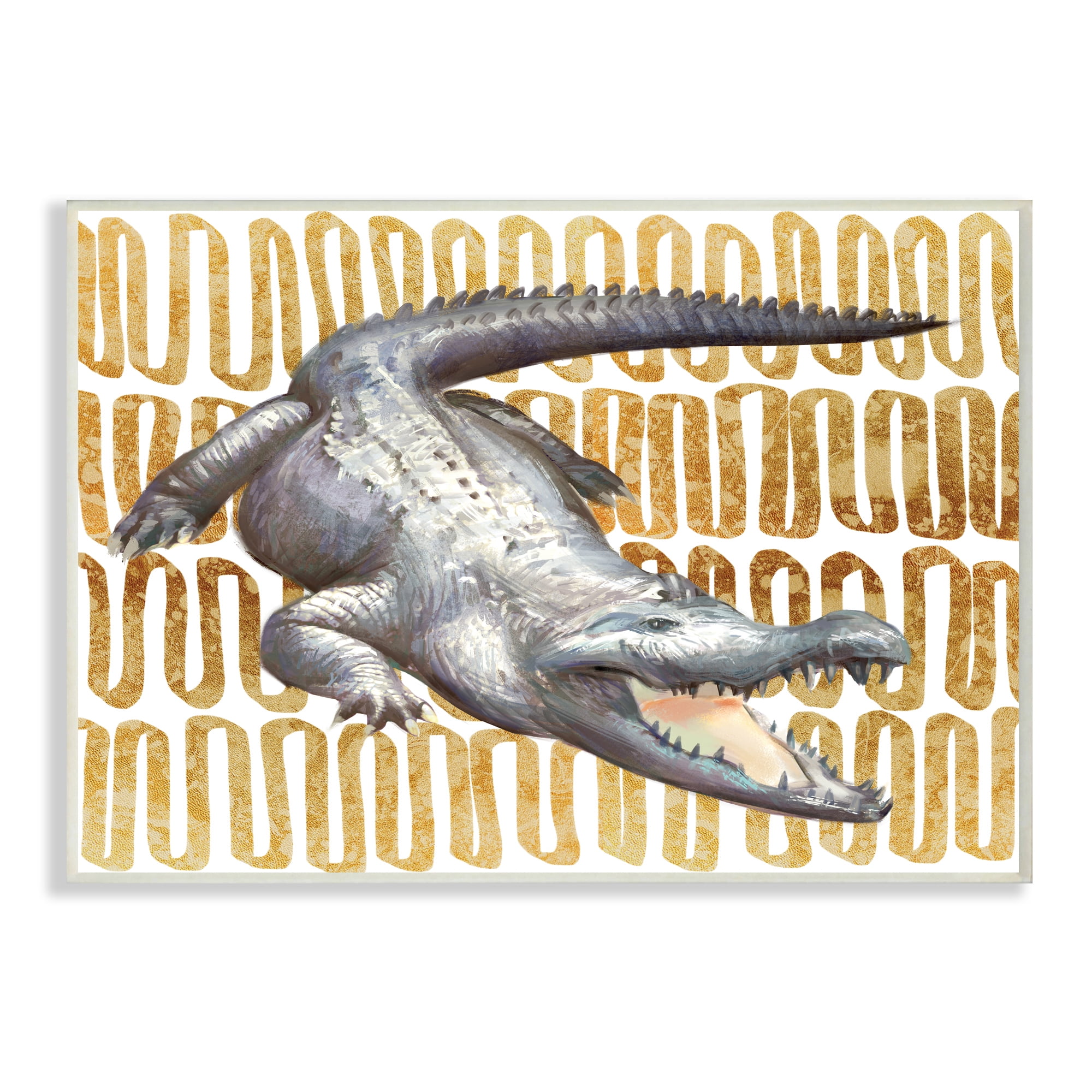 Stupell Industries Intimidating Alligator Over Abstract Brown Yellow Pattern,13 x 19,Designed by Ziwei Li