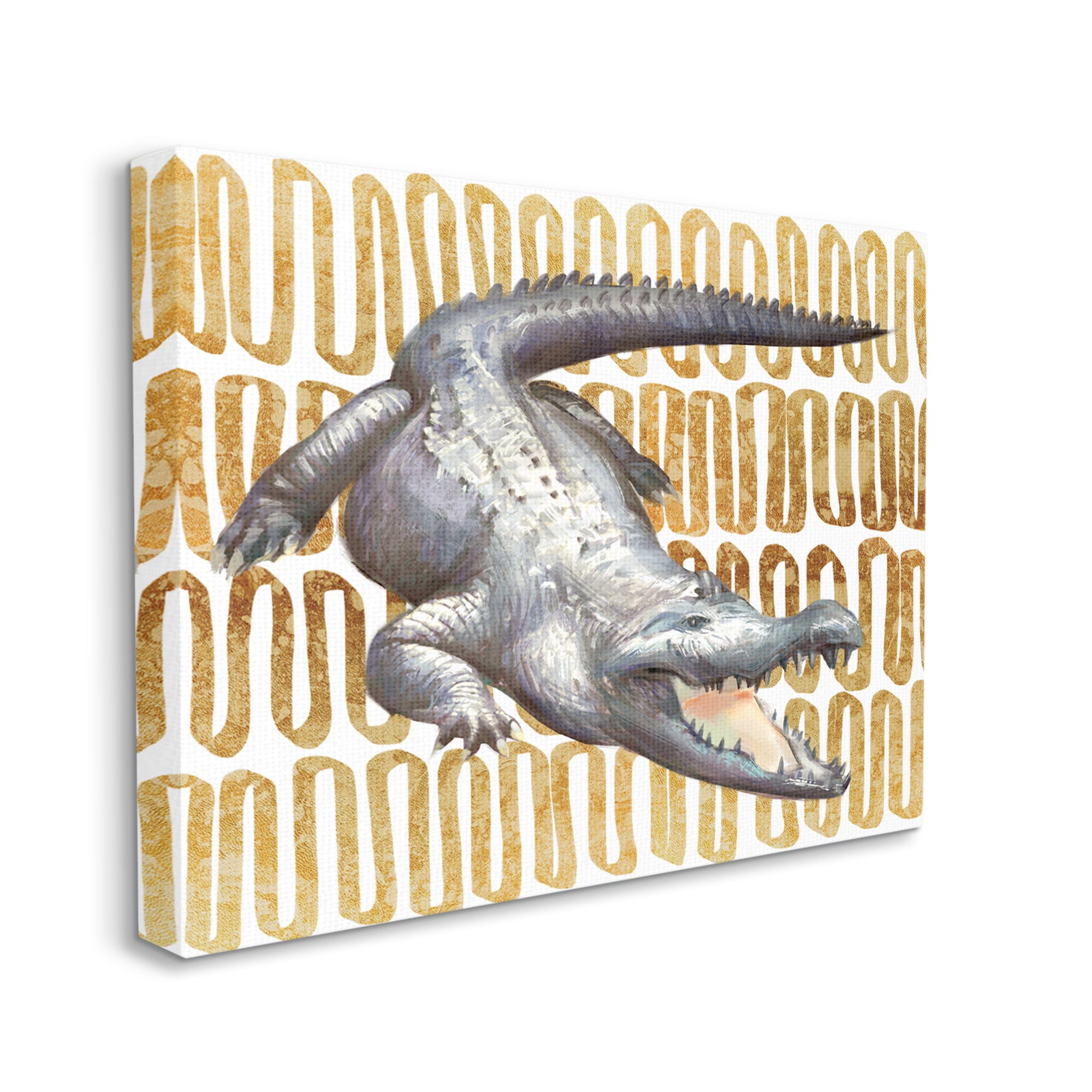 Stupell Industries Intimidating Alligator Over Abstract Brown Yellow Pattern,36 x 48,Designed by Ziwei Li