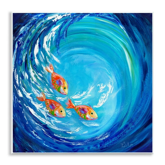 Stupell Industries Into The Blue Fish Landscape Painting Unframed Art Print Wall Art, 12 x 12