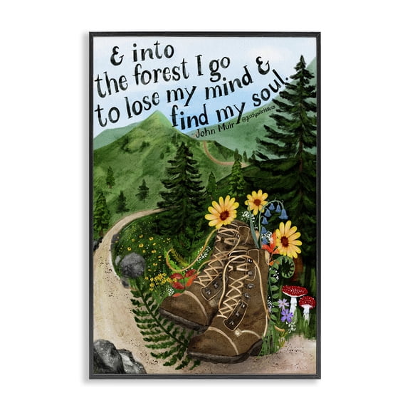 Stupell Industries Into The Forest I Go Quote Black Framed Giclee Art design by Glad You're Here Co., 18 x 12
