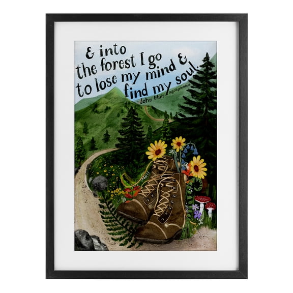 Stupell Industries Into The Forest I Go Quote Black Framed Print Under Glass design by Glad You're Here Co., 20 x 14