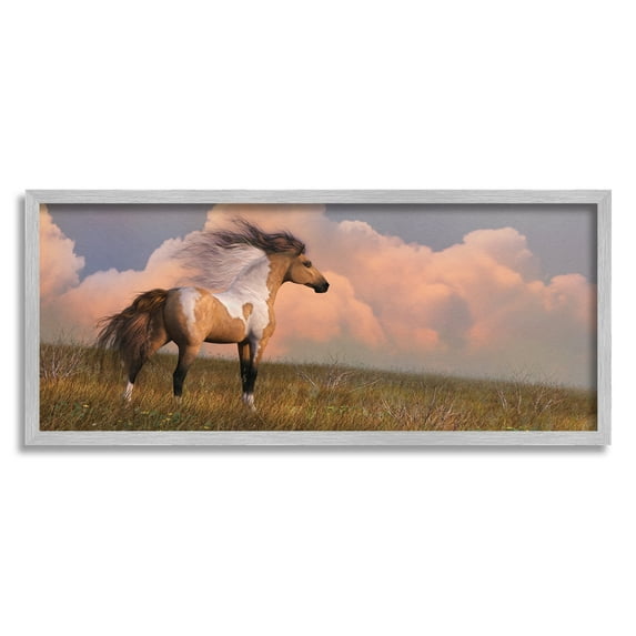 Stupell Industries Into the West Horse Animals & Insects Painting Gray Framed Art Print Wall Art, 30 x 13