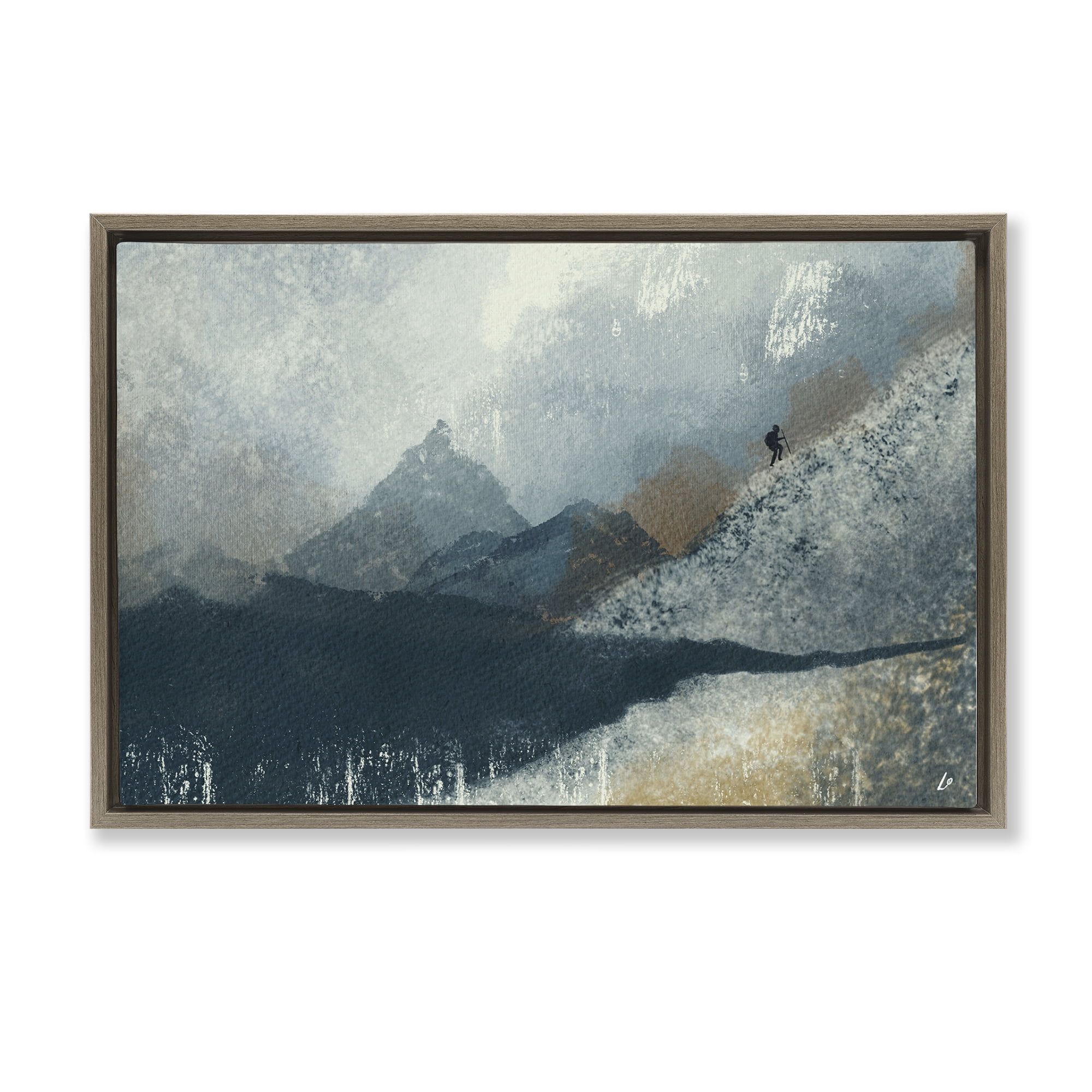 Stupell Industries Intrepid Traveler in Mountains Abstract Painting Brown Floater Framed Canvas Art Print Wall Art, 25 x 17