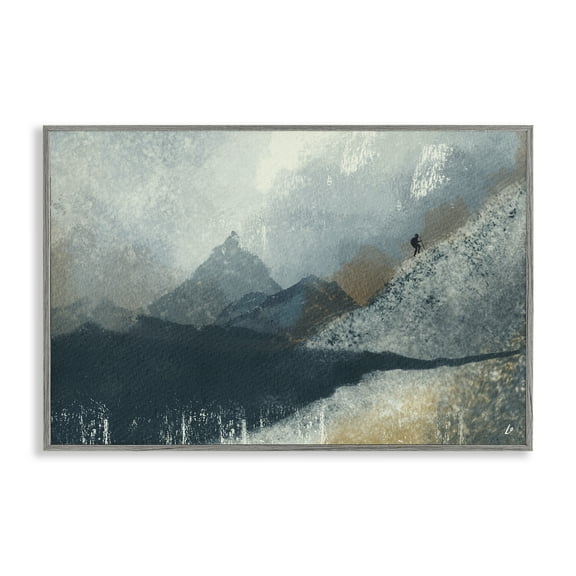 Stupell Industries Intrepid Traveler in Mountains Abstract Painting Gray Framed Art Print Wall Art, 18 x 12