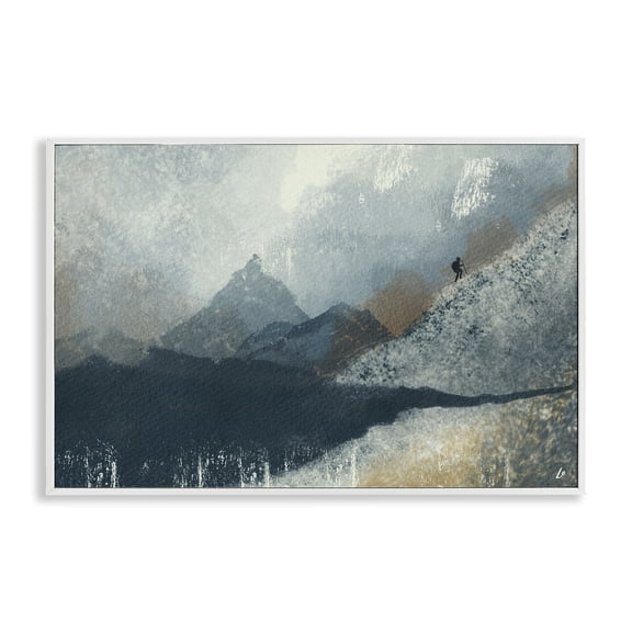 Stupell Industries Intrepid Traveler in Mountains Abstract Painting White Framed Art Print Wall Art, 30 x 20