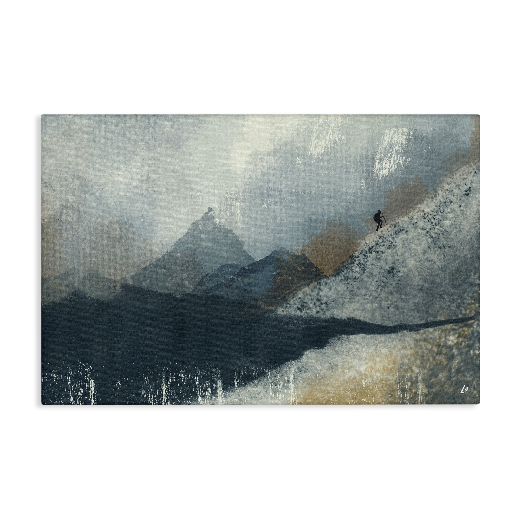 Stupell Industries Intrepid Traveler in Mountains Abstract Painting Wrapped Canvas Art Print Wall Art, 45 x 30