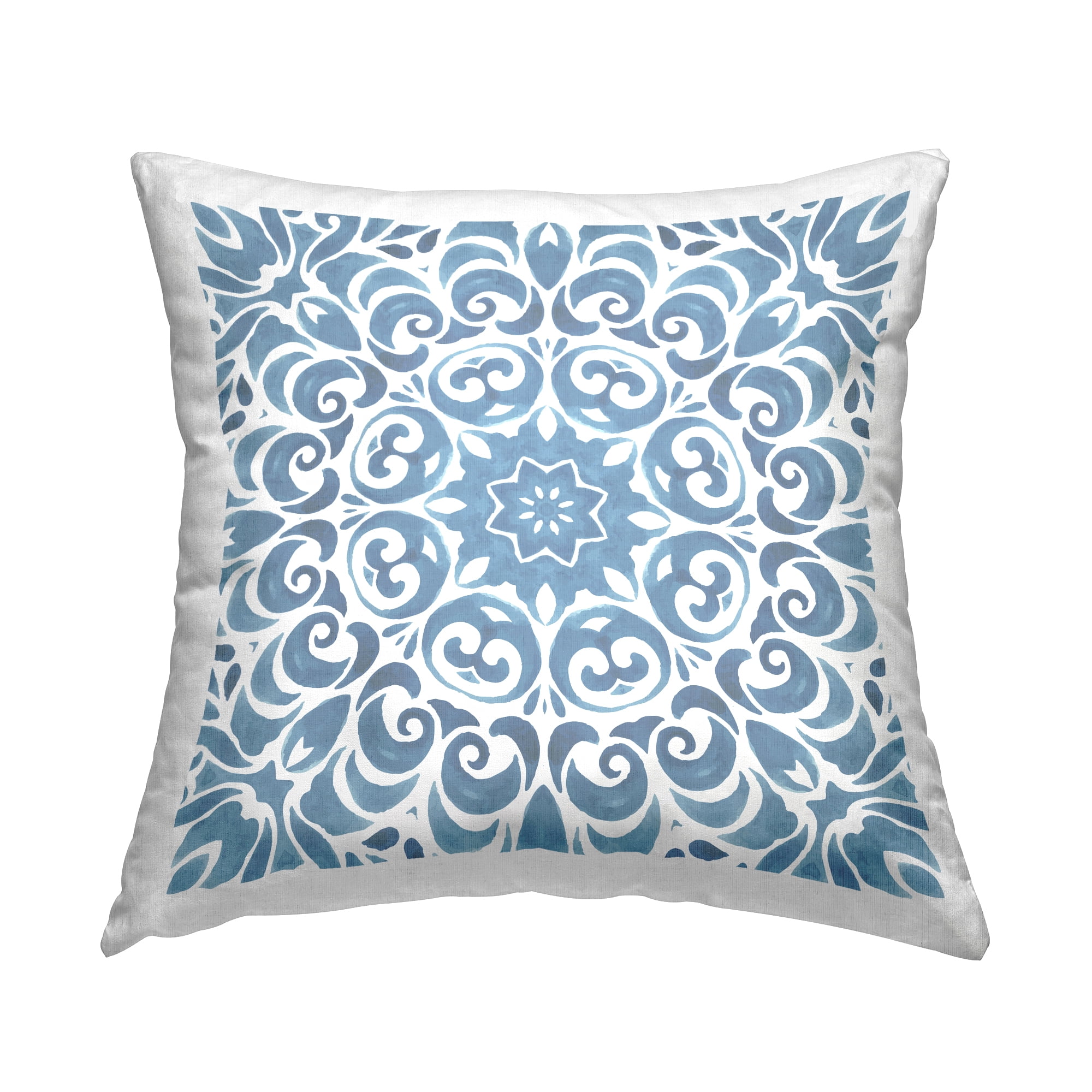 Stupell Industries Intricate Abstract Pattern Blue Floral Spiral Design by ND Art Throw Pillow