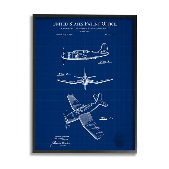 Stupell Industries Intricate Aircraft Vehicle Blueprint Graphic Art Black Framed Art Print Wall Art, Design by Karl Hronek
