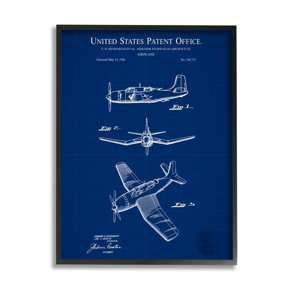 Stupell Industries Intricate Aircraft Vehicle Blueprint Graphic Art Black Framed Art Print Wall Art, Design by Karl Hronek