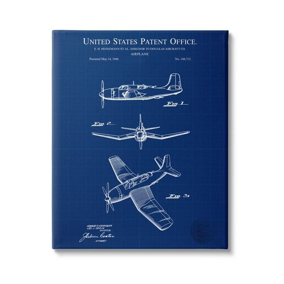 Stupell Industries Intricate Aircraft Vehicle Blueprint Graphic Art Gallery Wrapped Canvas Print Wall Art, Design by Karl Hronek