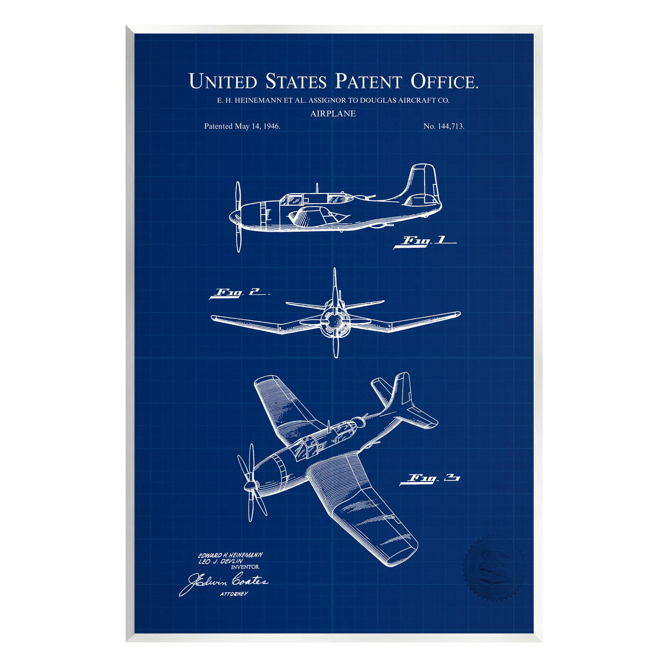 Stupell Industries Intricate Aircraft Vehicle Blueprint Graphic Art Unframed Art Print Wall Art, Design by Karl Hronek