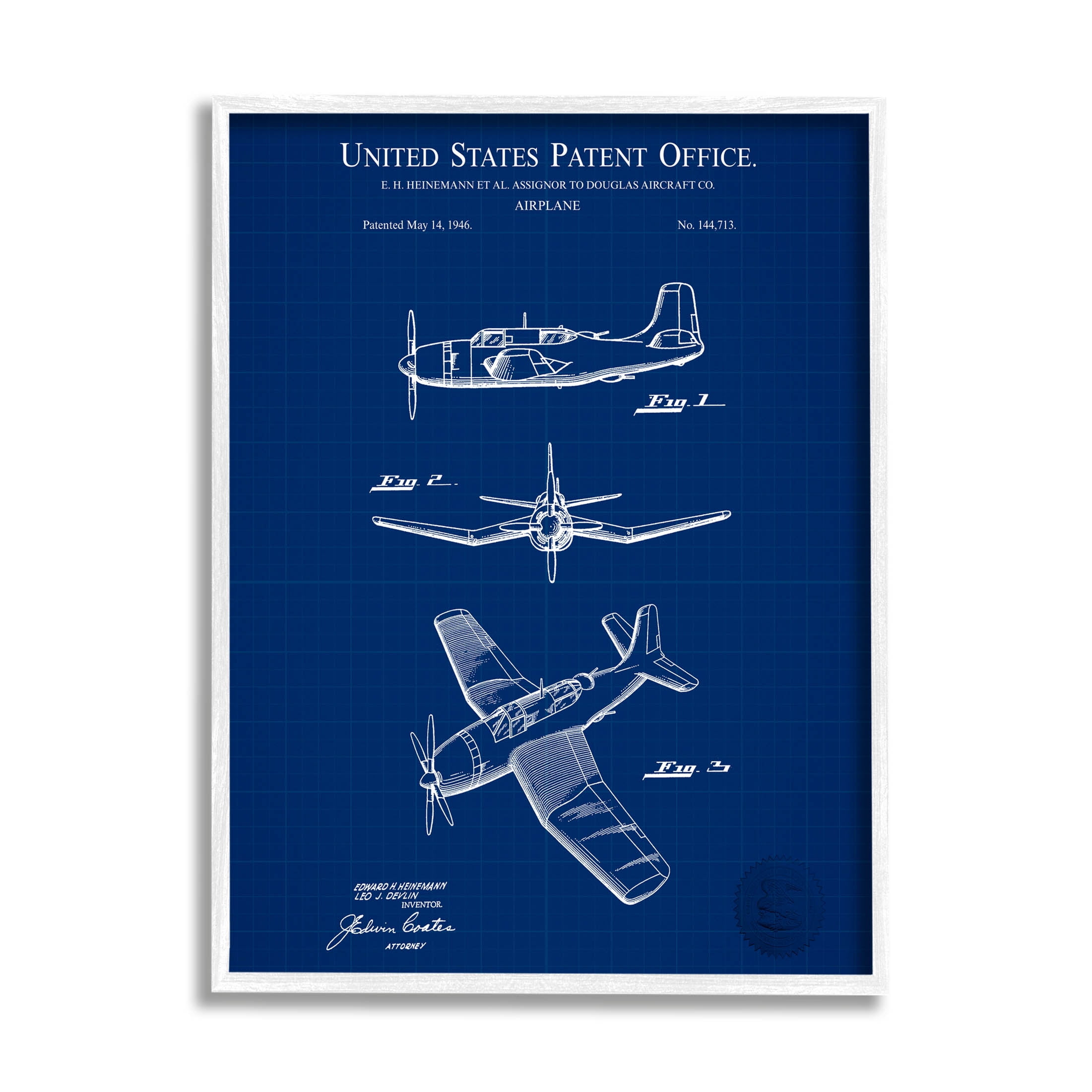 Stupell Industries Intricate Aircraft Vehicle Blueprint Graphic Art White Framed Art Print Wall Art, Design by Karl Hronek