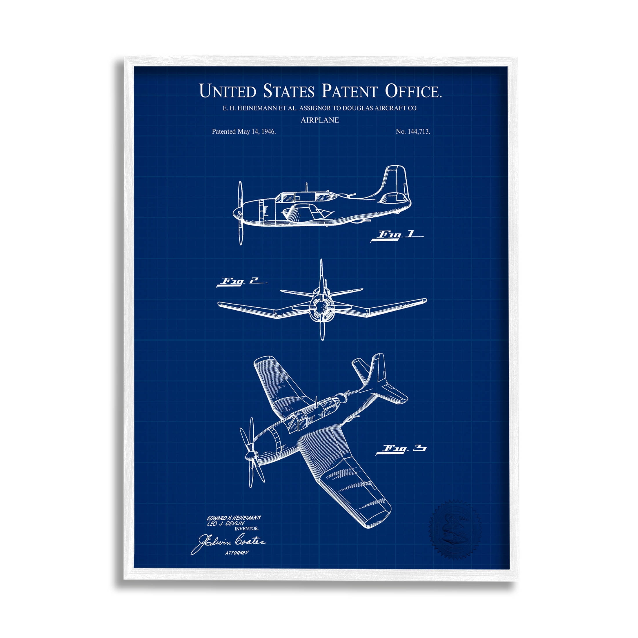 Stupell Industries Intricate Aircraft Vehicle Blueprint Graphic Art White Framed Art Print Wall Art, Design by Karl Hronek