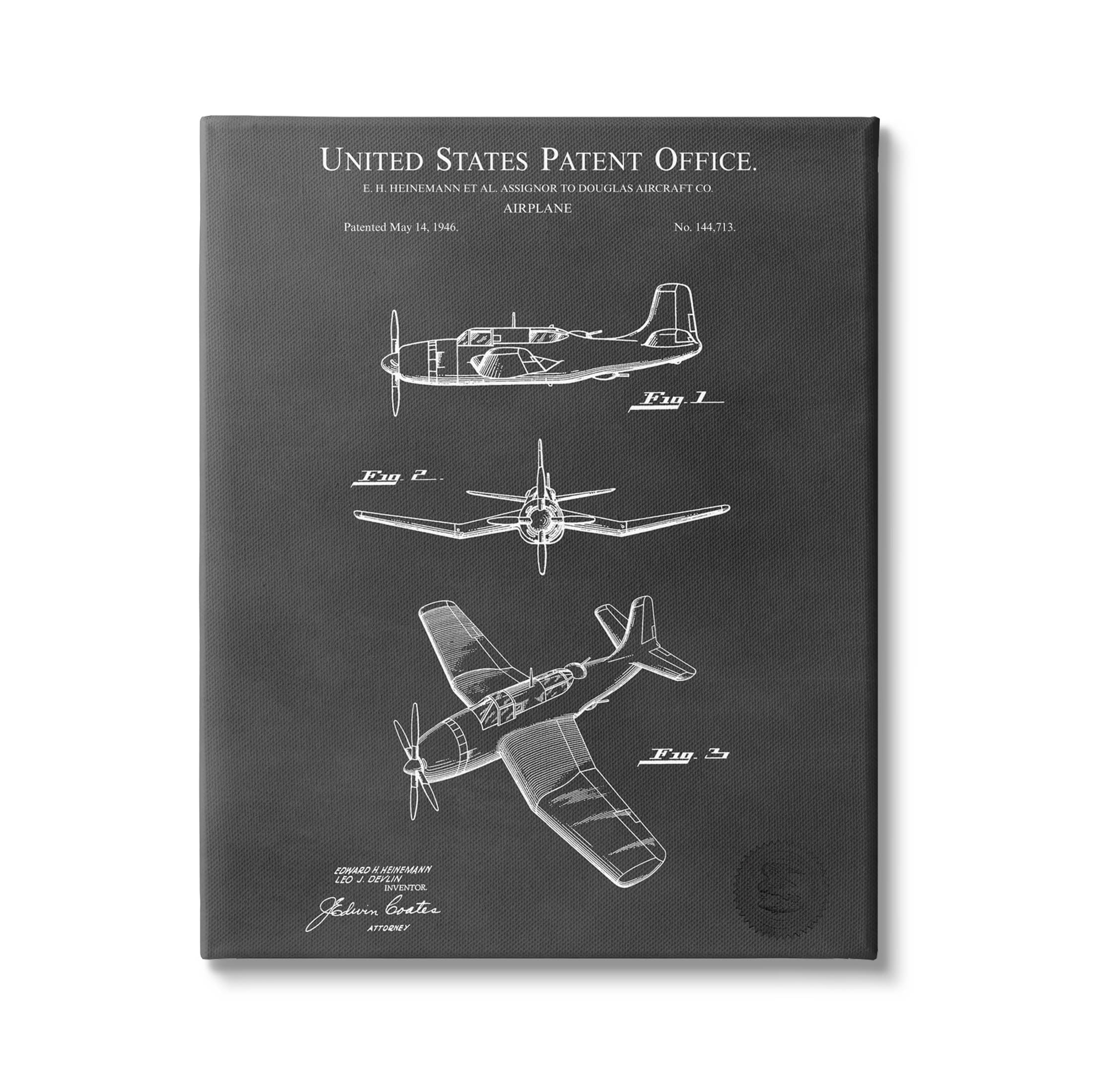 Stupell Industries Intricate Airplane Blueprint Chart Graphic Art Gallery Wrapped Canvas Print Wall Art, Design by Karl Hronek