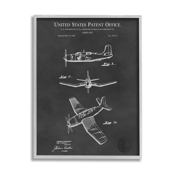 Stupell Industries Intricate Airplane Blueprint Chart Graphic Art Gray Framed Art Print Wall Art, Design by Karl Hronek