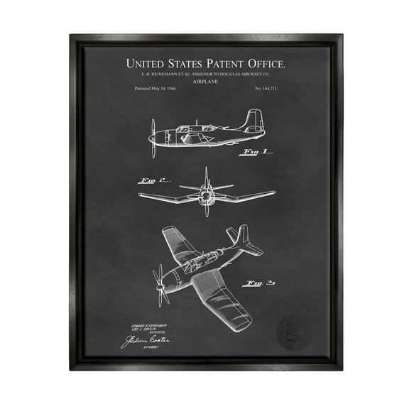 Stupell Industries Intricate Airplane Blueprint Chart Graphic Art Jet Black Floating Framed Canvas Print Wall Art, Design by Karl Hronek