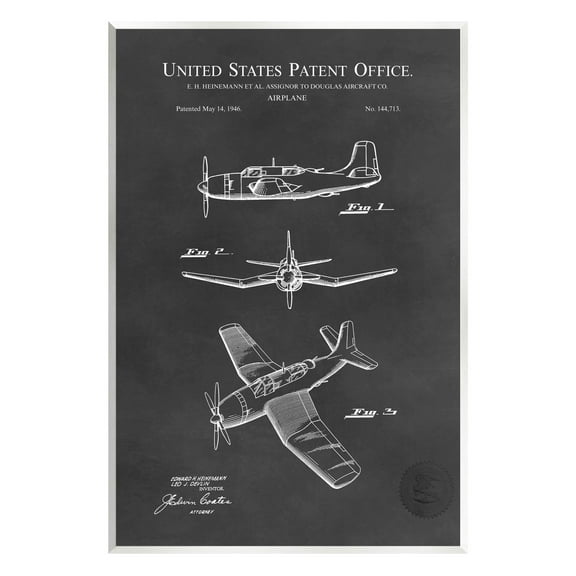Stupell Industries Intricate Airplane Blueprint Chart Graphic Art Unframed Art Print Wall Art, Design by Karl Hronek