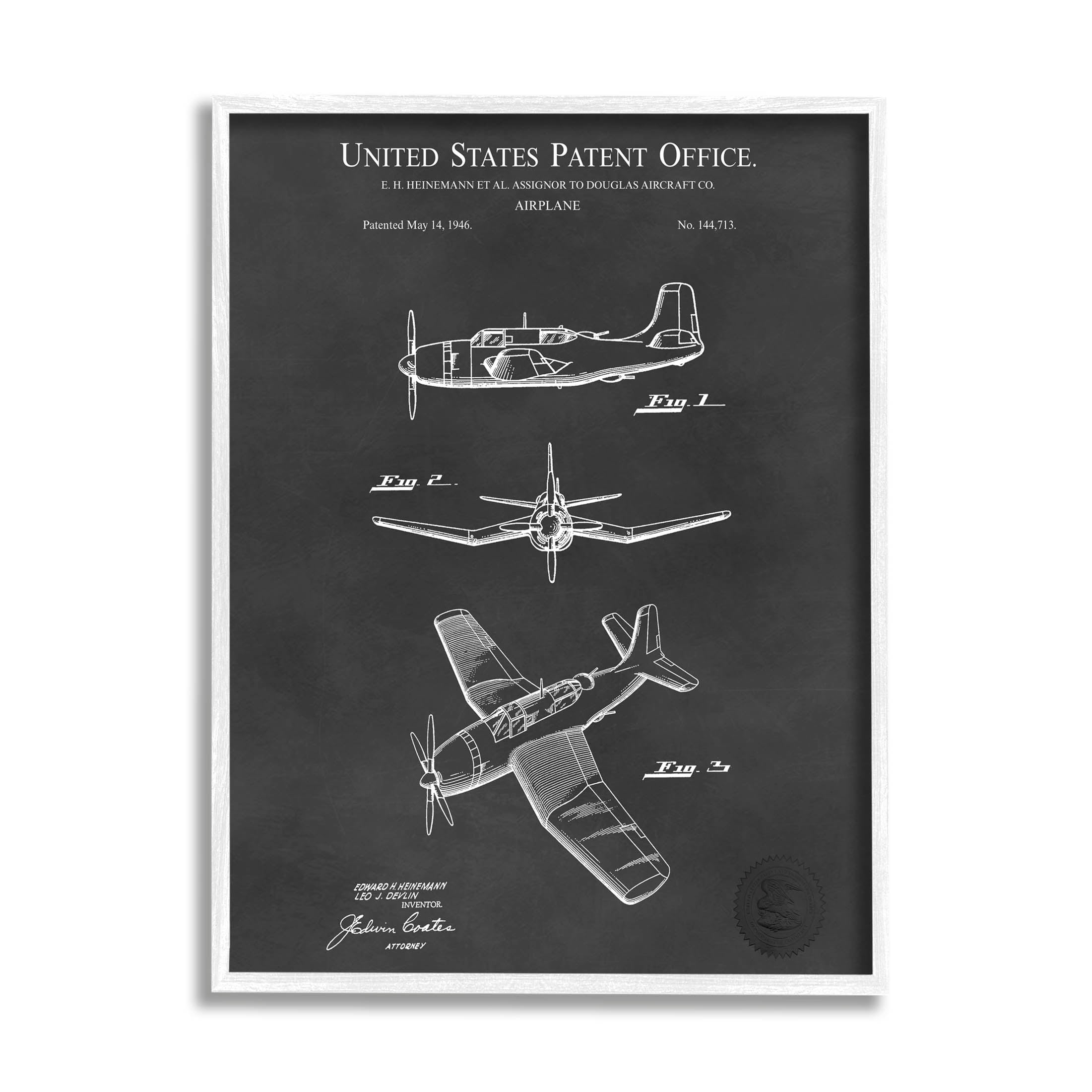 Stupell Industries Intricate Airplane Blueprint Chart Graphic Art White Framed Art Print Wall Art, Design by Karl Hronek