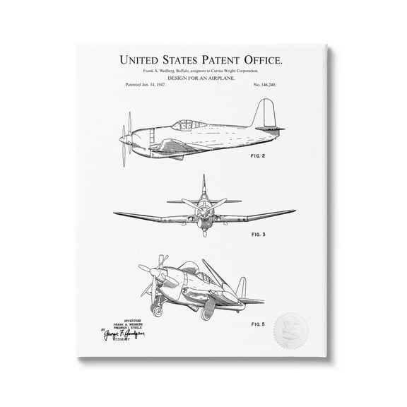 Stupell Industries Intricate Airplane Diagram Graphic Art Gallery Wrapped Canvas Print Wall Art, Design by Karl Hronek