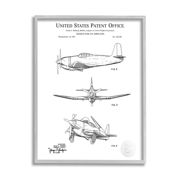 Stupell Industries Intricate Airplane Diagram Graphic Art Gray Framed Art Print Wall Art, Design by Karl Hronek