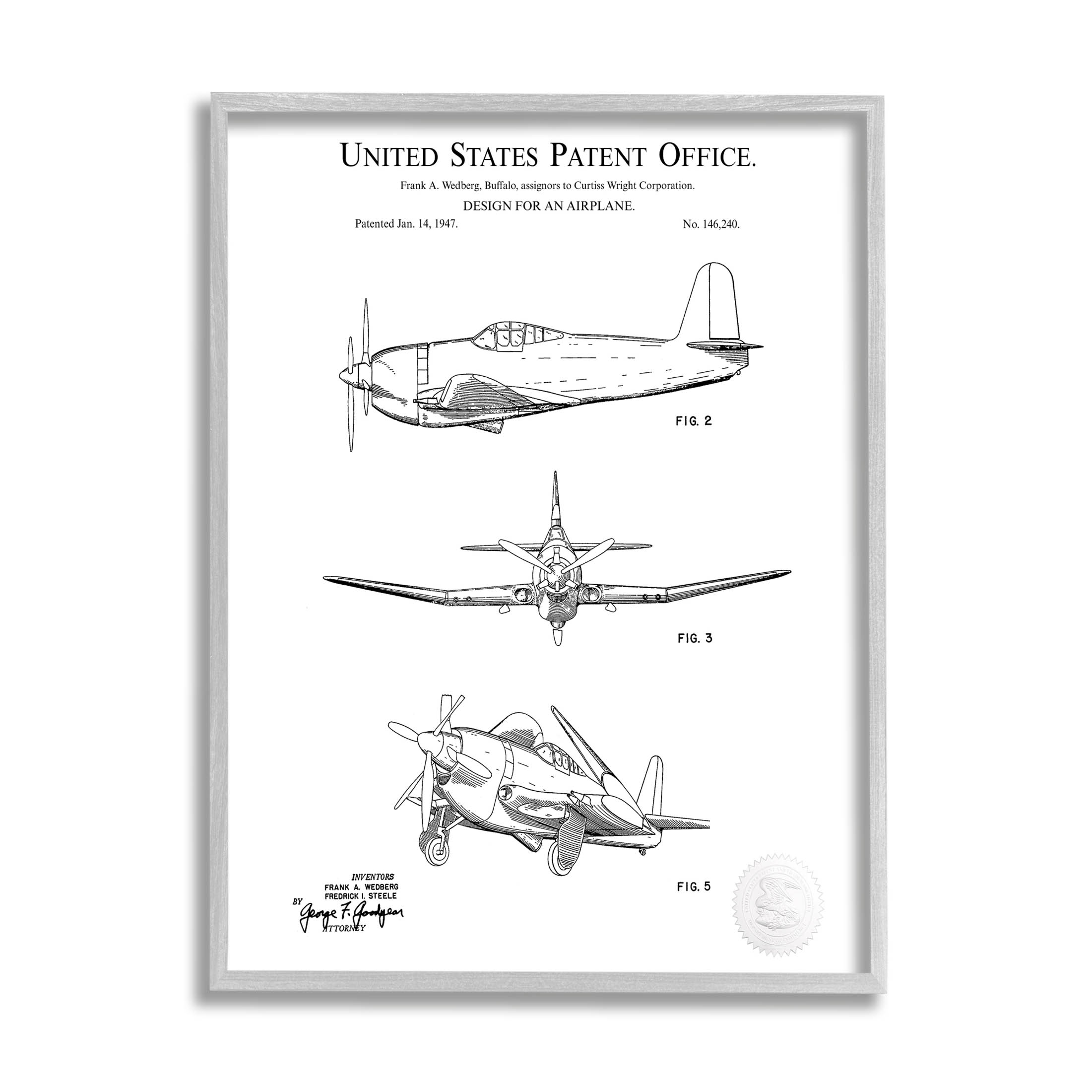 Stupell Industries Intricate Airplane Diagram Graphic Art Gray Framed Art Print Wall Art, Design by Karl Hronek