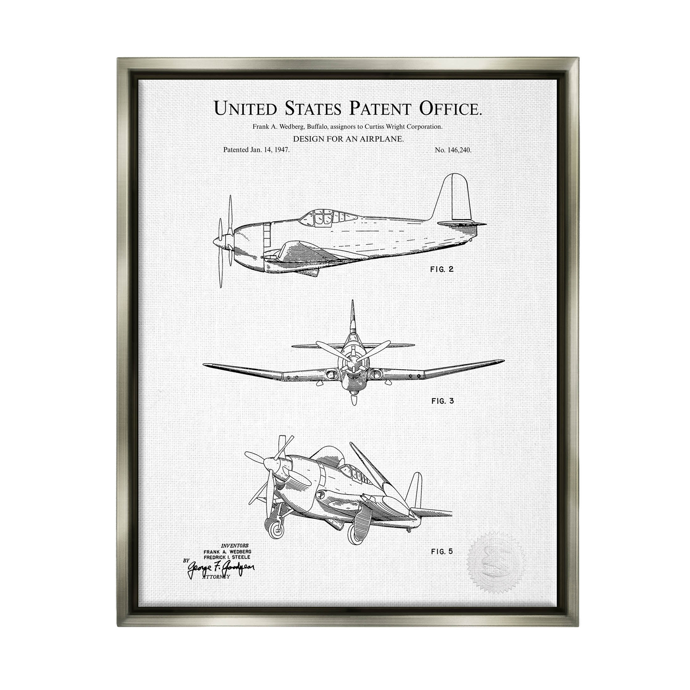 Stupell Industries Intricate Airplane Diagram Graphic Art Luster Gray Floating Framed Canvas Print Wall Art, Design by Karl Hronek